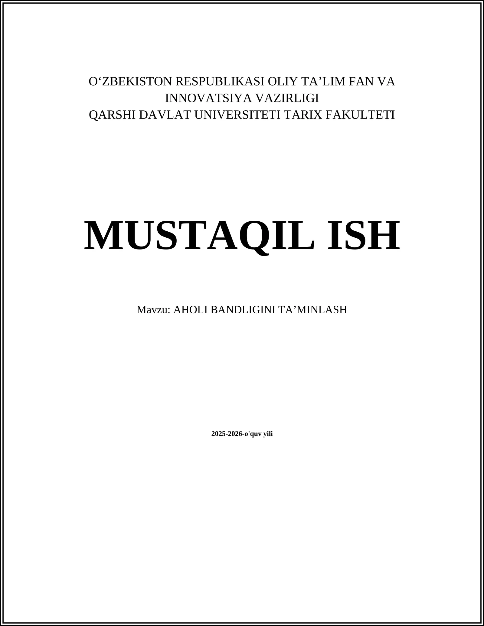 AHOLI BANDLIGINI TAʼMINLASH