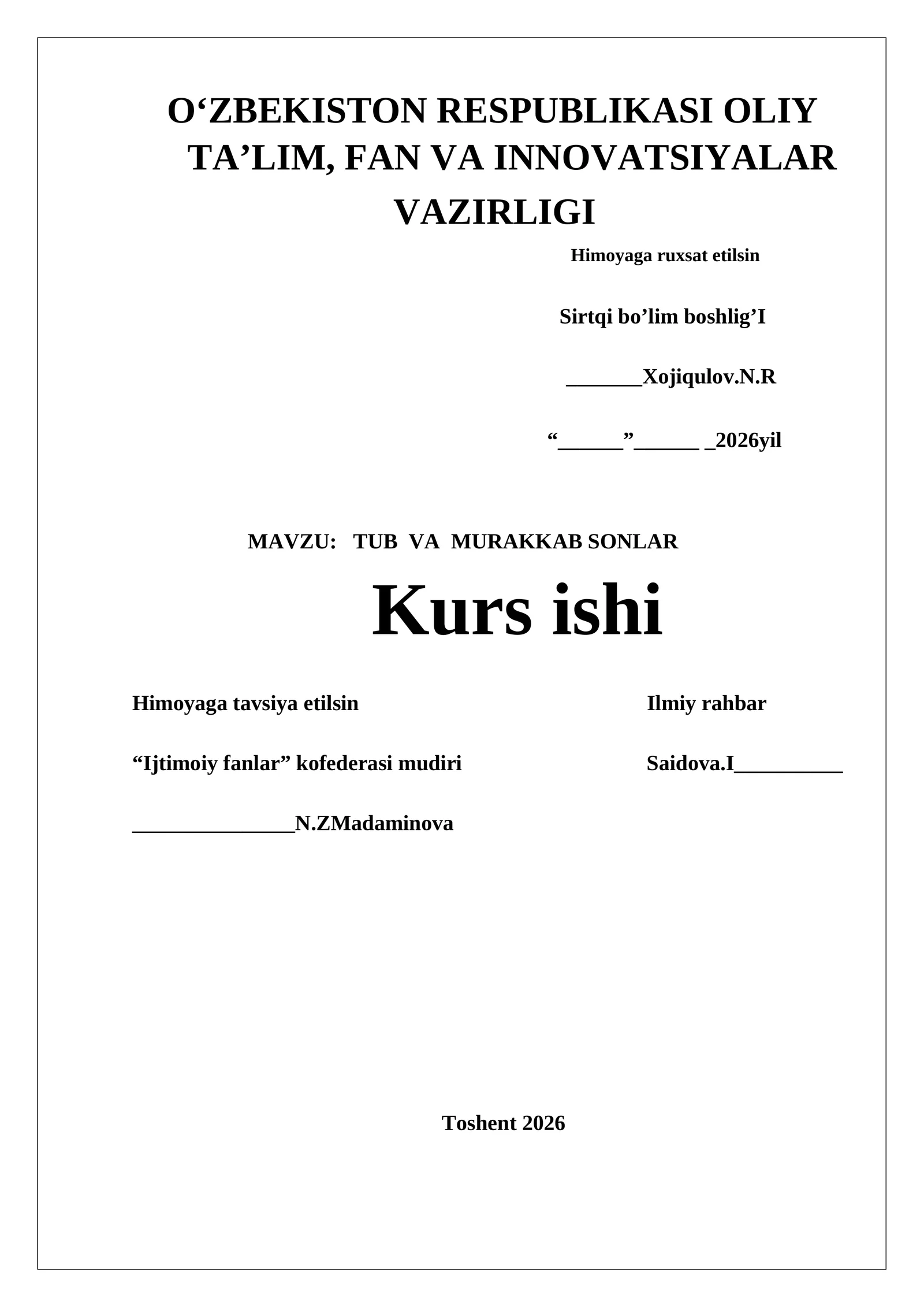 TUB VA MURAKKAB SONLAR