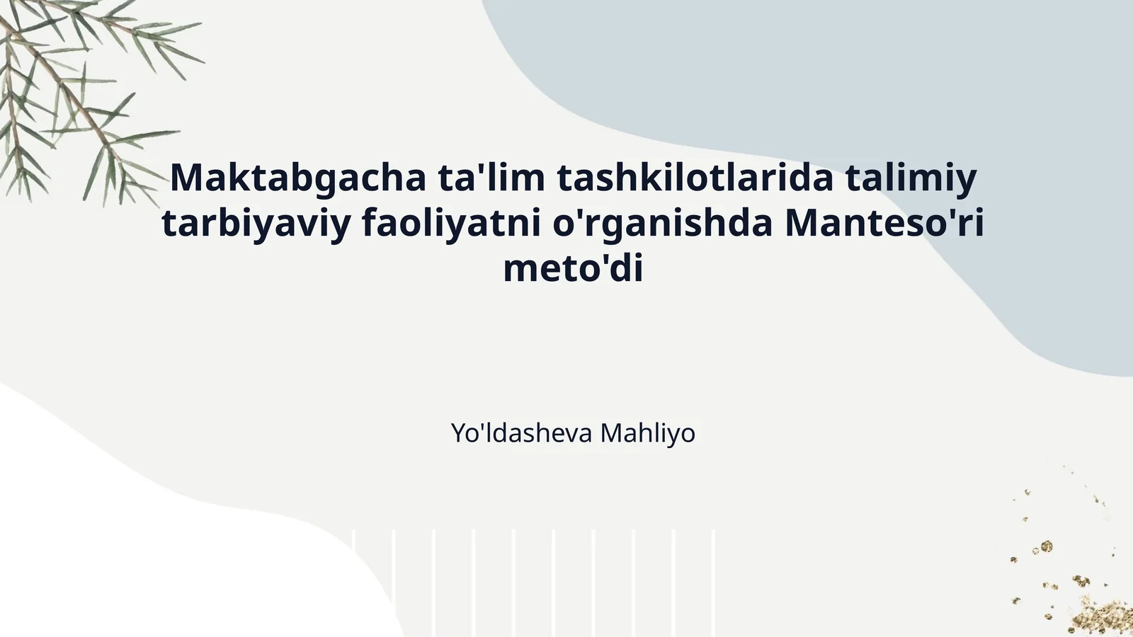 Maktabgacha ta'lim tashkilotlarida talimiy tarbiyaviy faoliyatni o'rganishda Manteso'ri meto'di