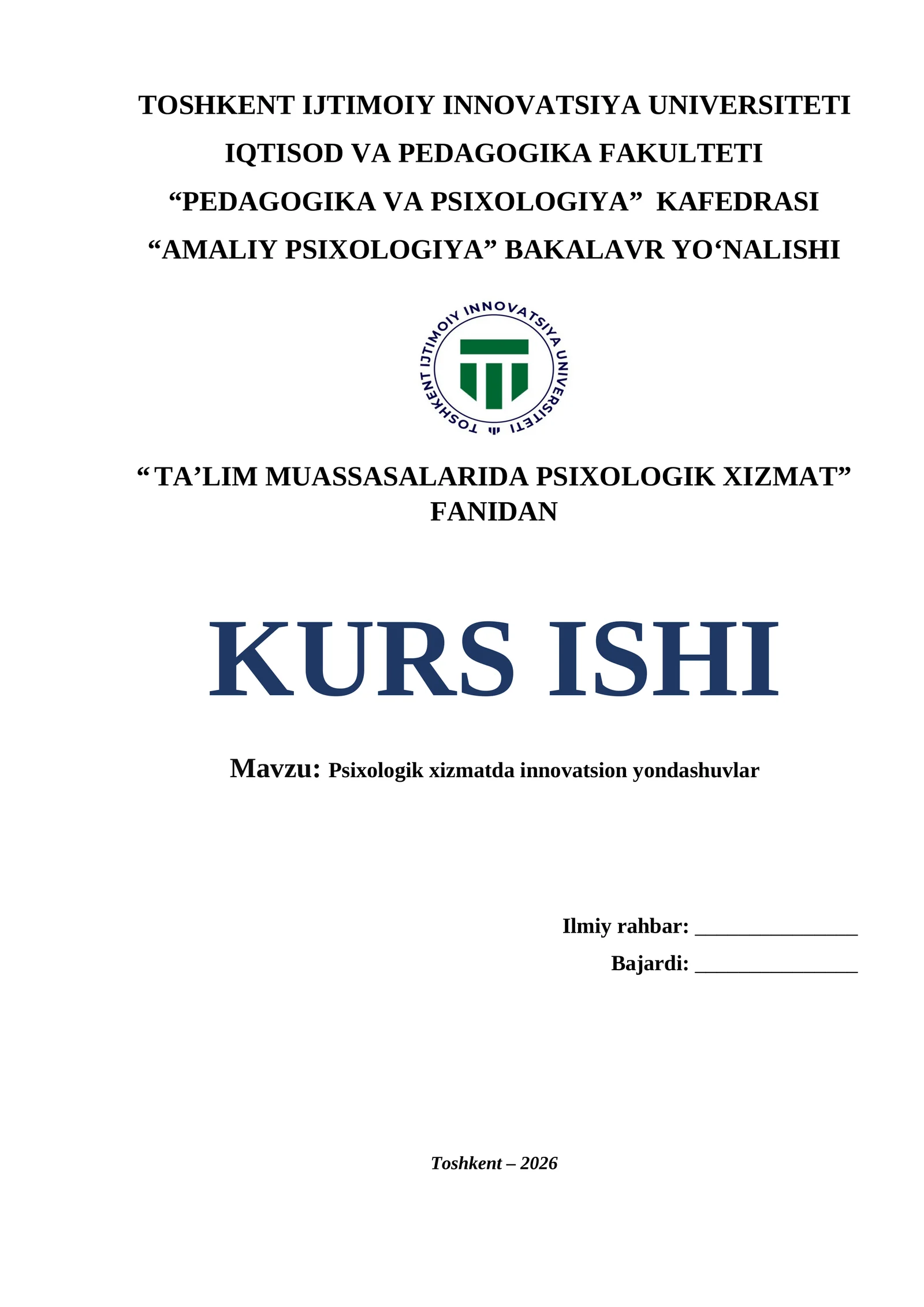 Psixologik xizmatda innovatsion yondashuvlar.