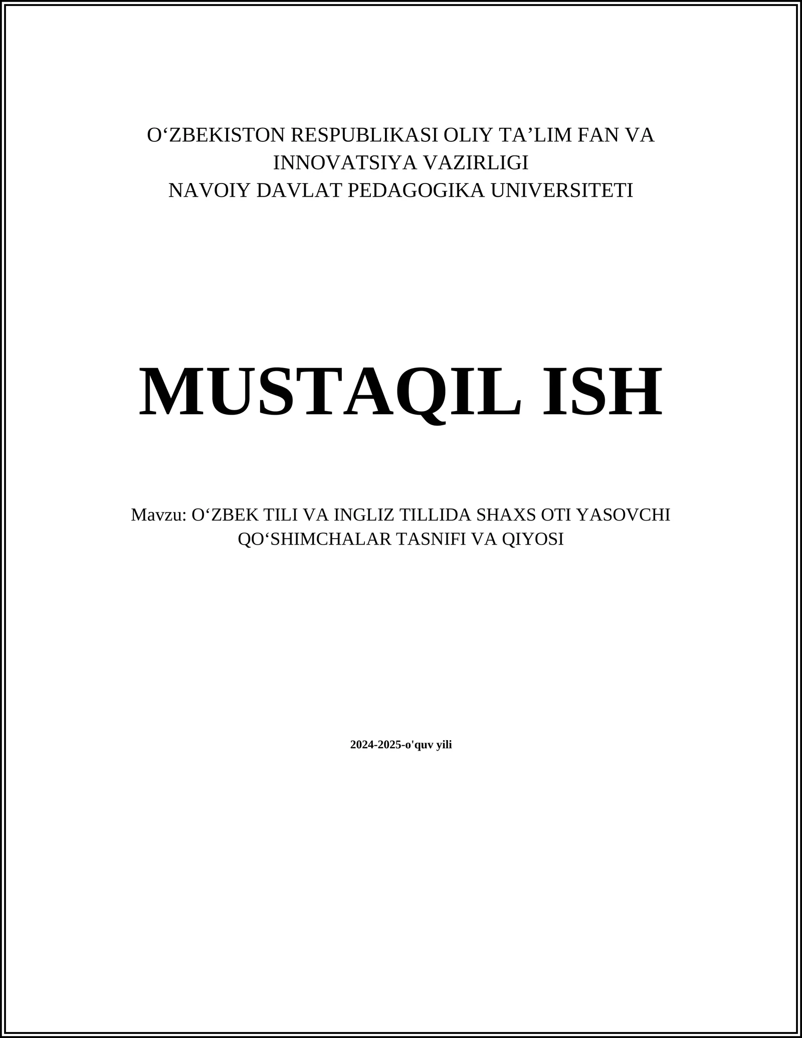 OʻZBEK TILI VA INGLIZ TILLIDA SHAXS OTI YASOVCHI QOʻSHIMCHALAR TASNIFI VA QIYOSI