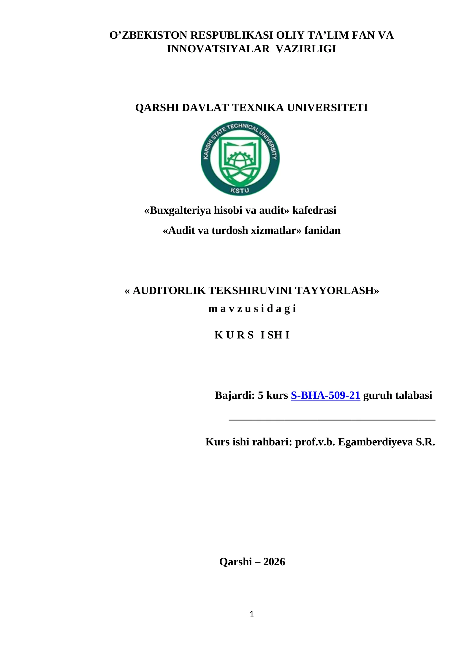 AUDITORLIK TEKSHIRUVINI TAYYORLASH