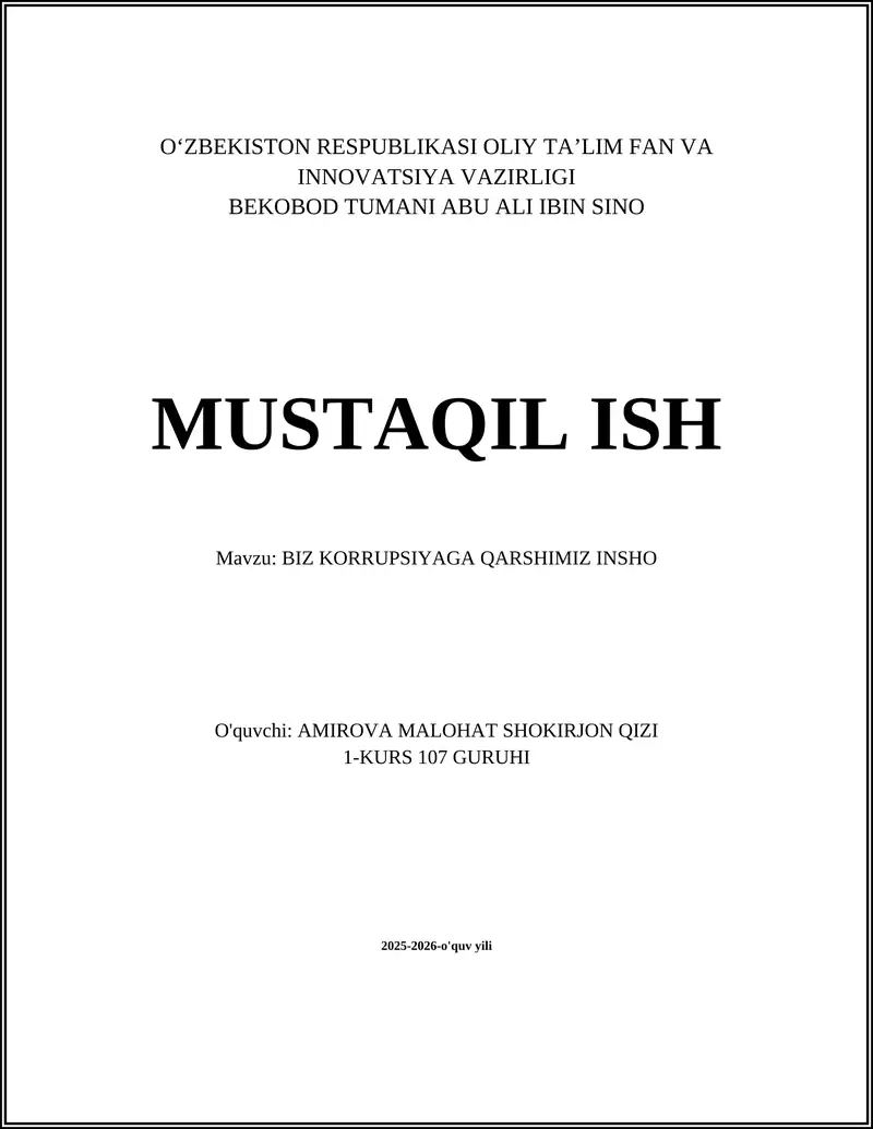 BIZ KORRUPSIYAGA QARSHIMIZ INSHO