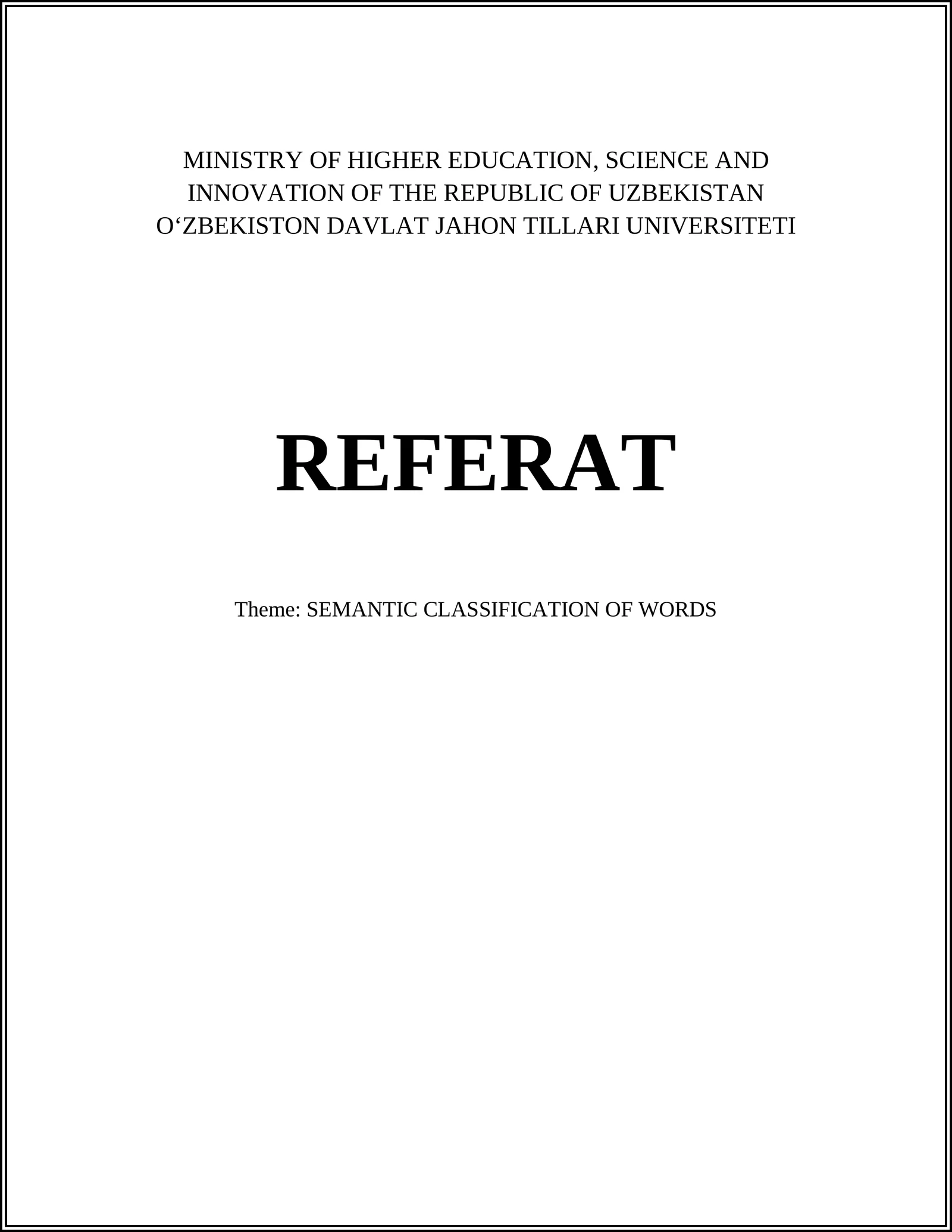 Theme: SEMANTIC CLASSIFICATION OF WORDS