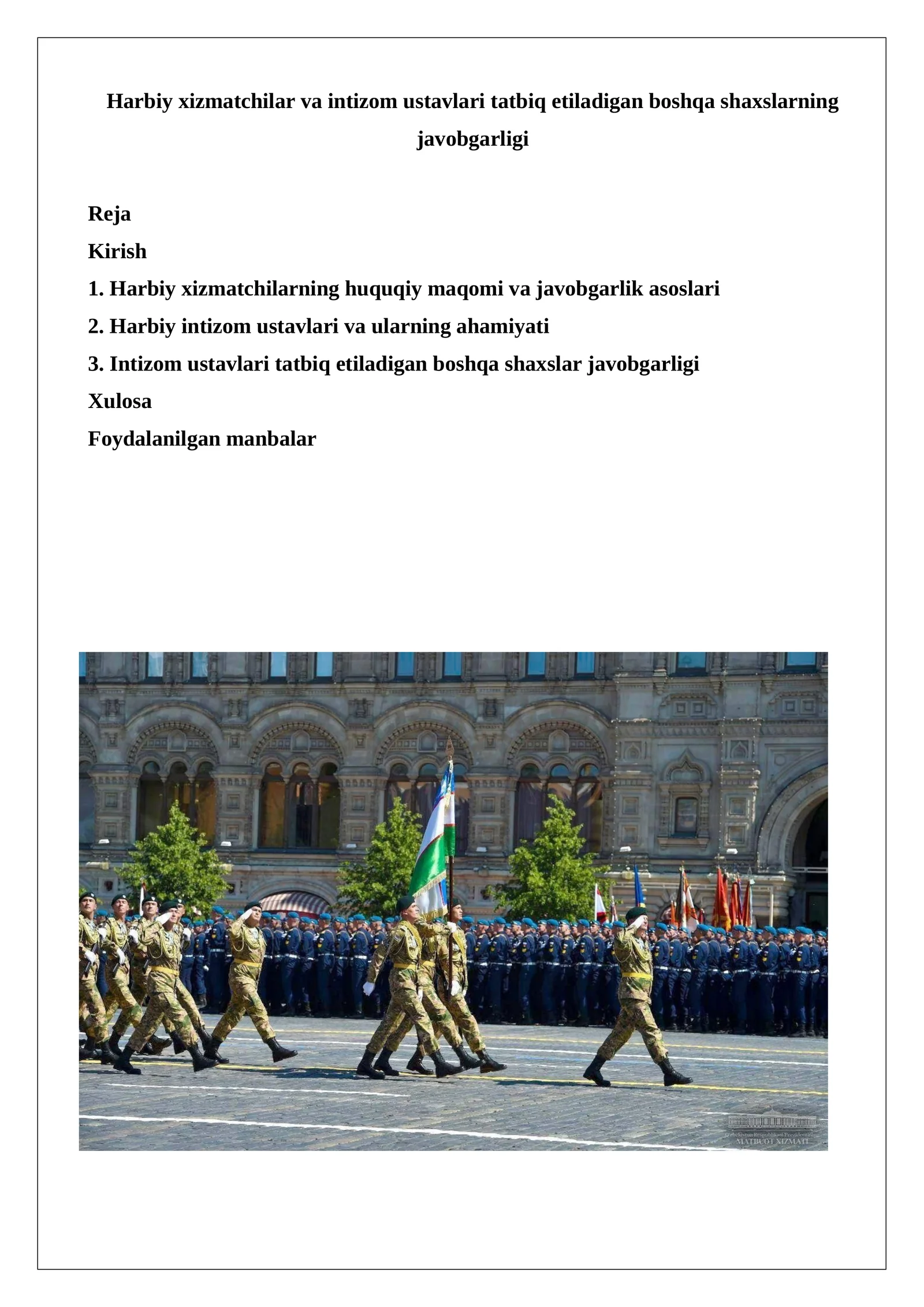 Harbiy xizmatchilar va intizom ustavlari tatbiq etiladigan boshqa shaxslarning javobgarligi