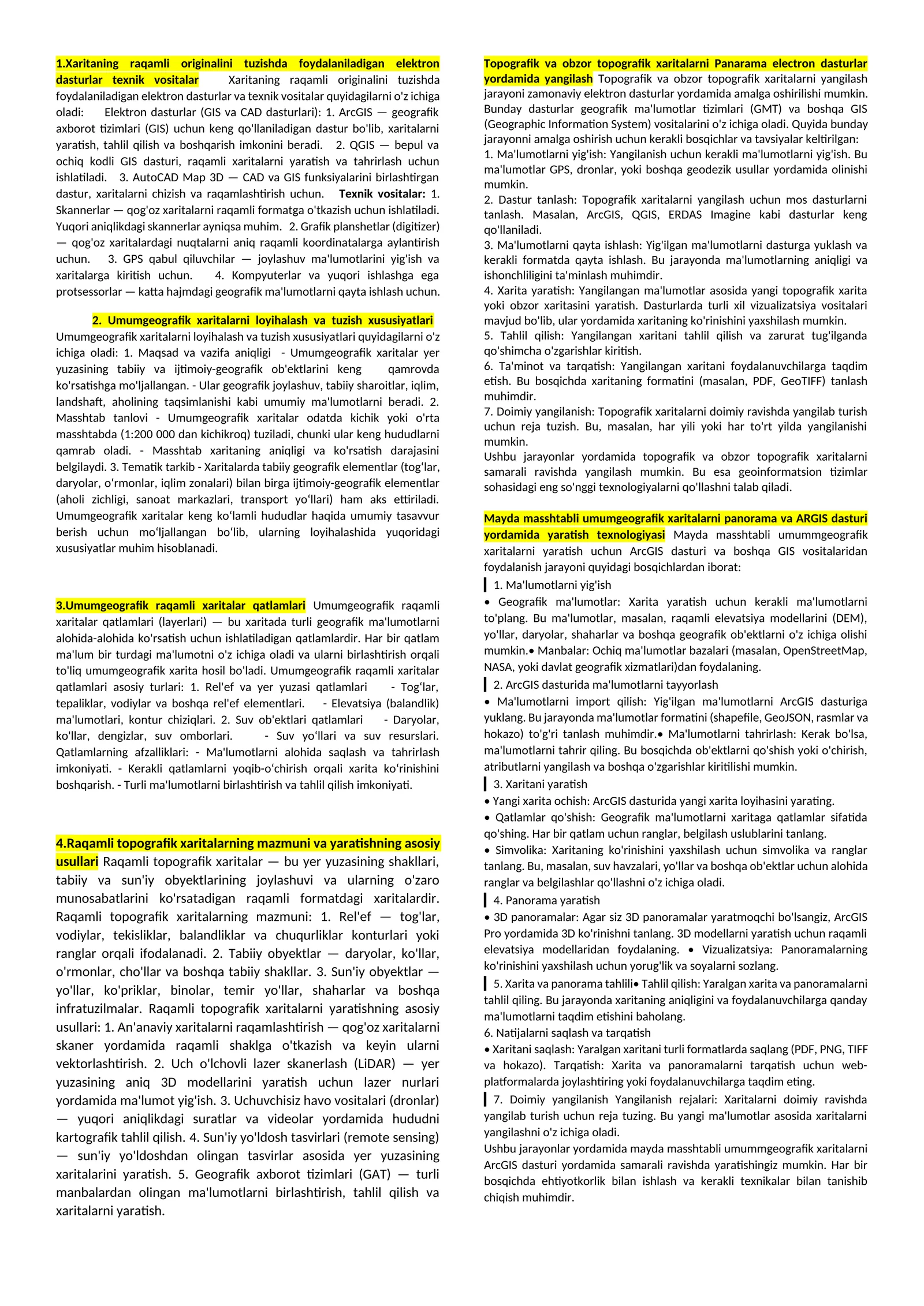Xaritaning raqamli originalini tuzishda foydalaniladigan elektron dasturlar texnik vositalar