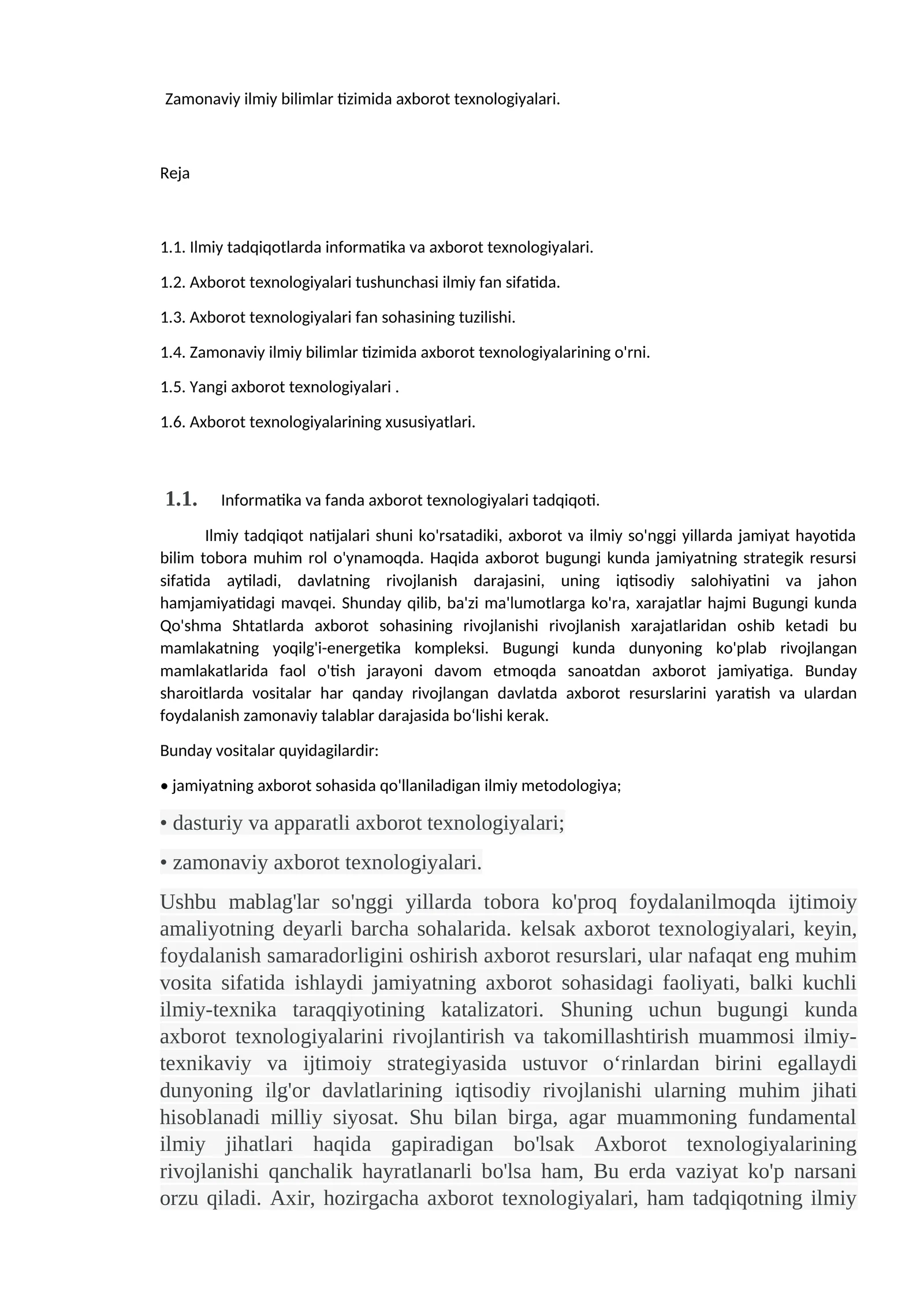 Zamonaviy ilmiy bilimlar tizimida axborot texnologiyalari