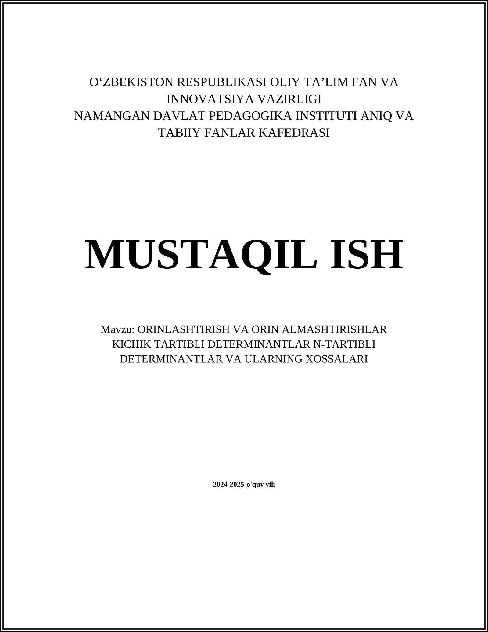 ORINLASHTIRISH VA ORIN ALMASHTIRISHLAR