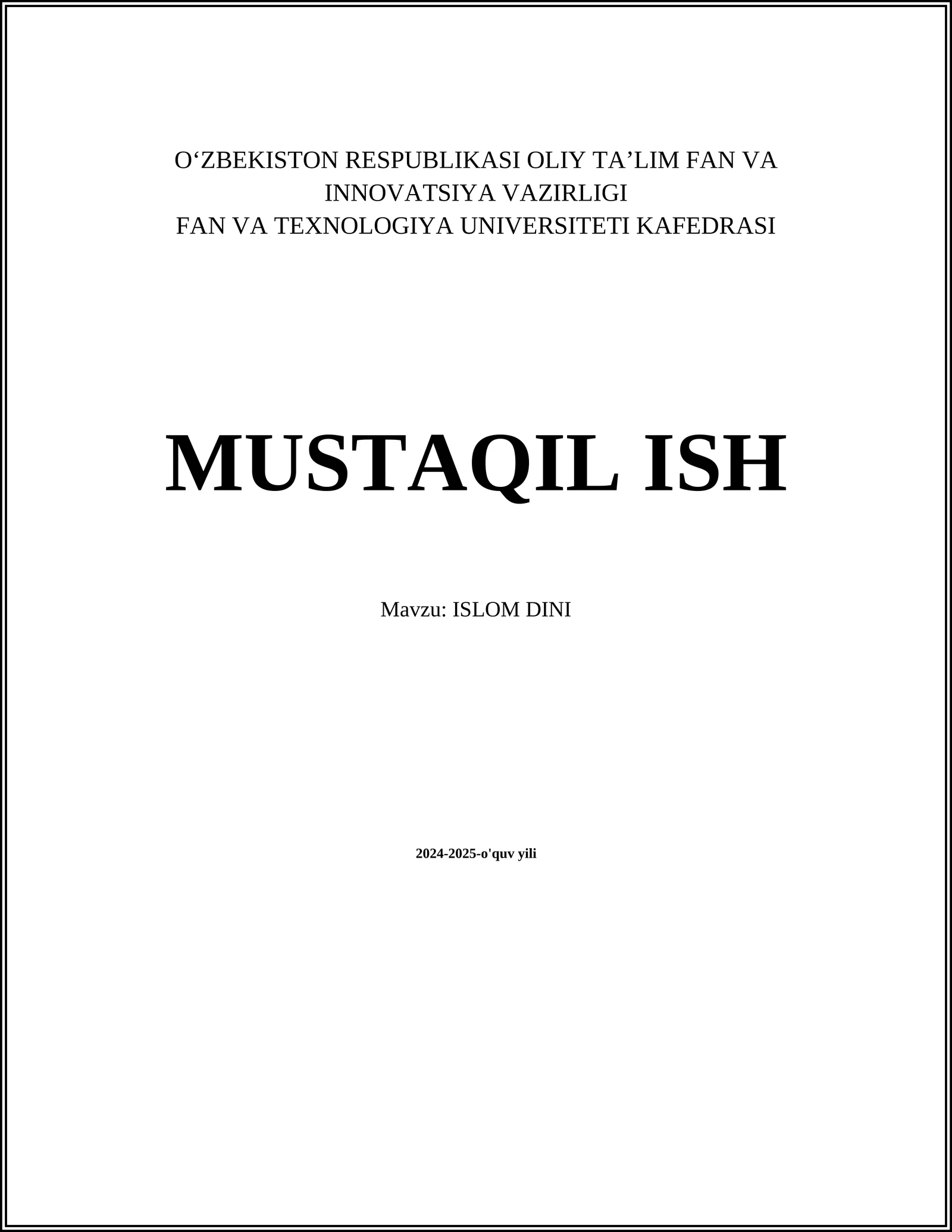 Islomning Asosiy Tushunchalari