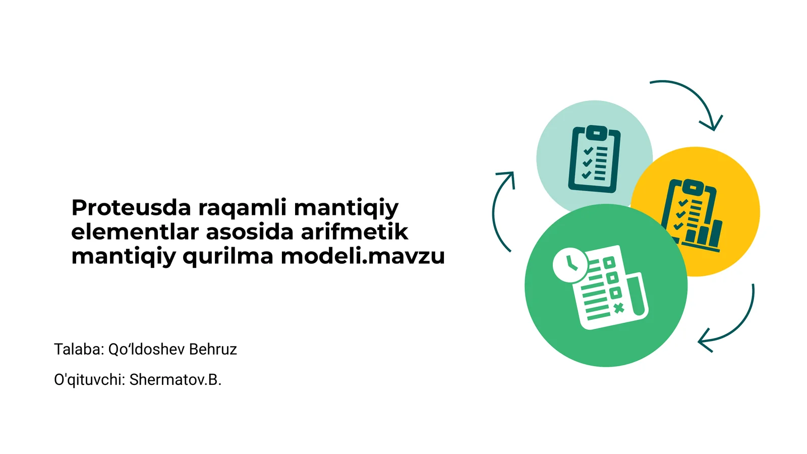 Proteusda raqamli mantiqiy elementlar asosida arifmetik mantiqiy qurilma modeli