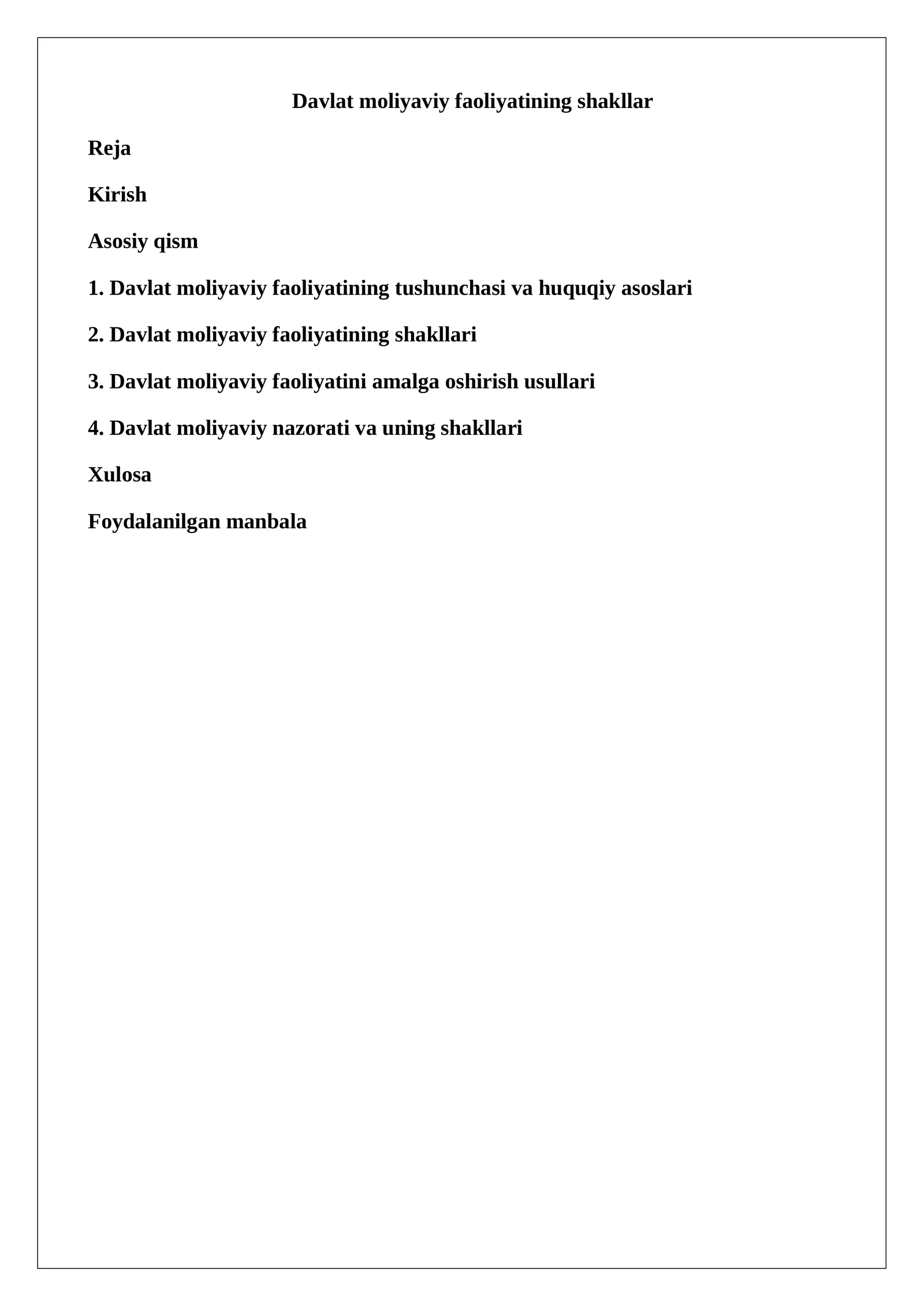 Davlat moliyaviy faoliyatining shakllar