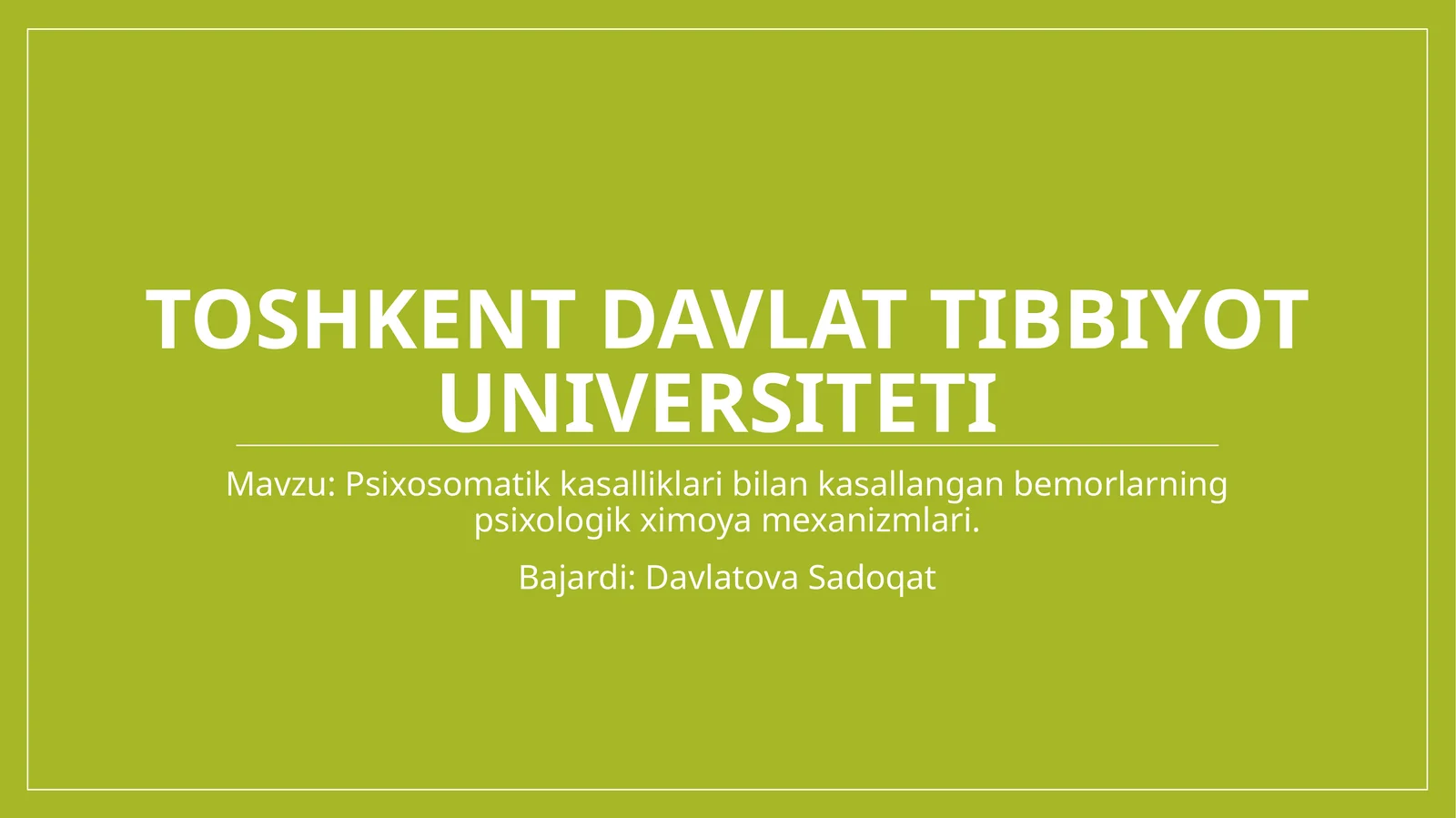Psixosomatikkasalliklarbilankasallanganbemorlarningpsixologikximoyamexanizmlari