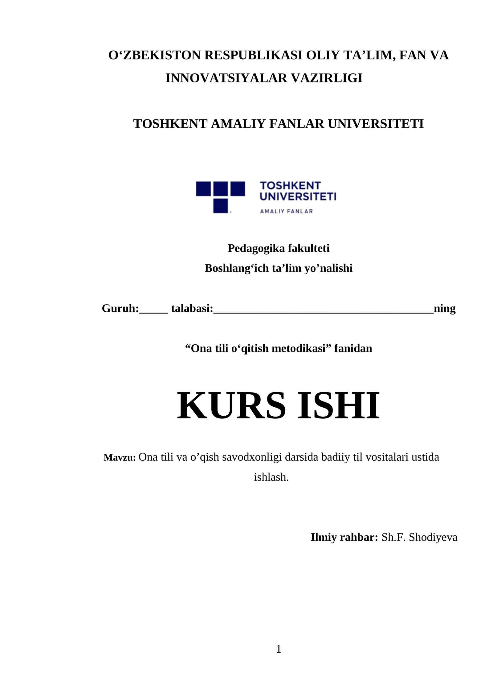 Ona tili va o’qish savodxonligi darsida badiiy til vositalari ustida ishlash.
