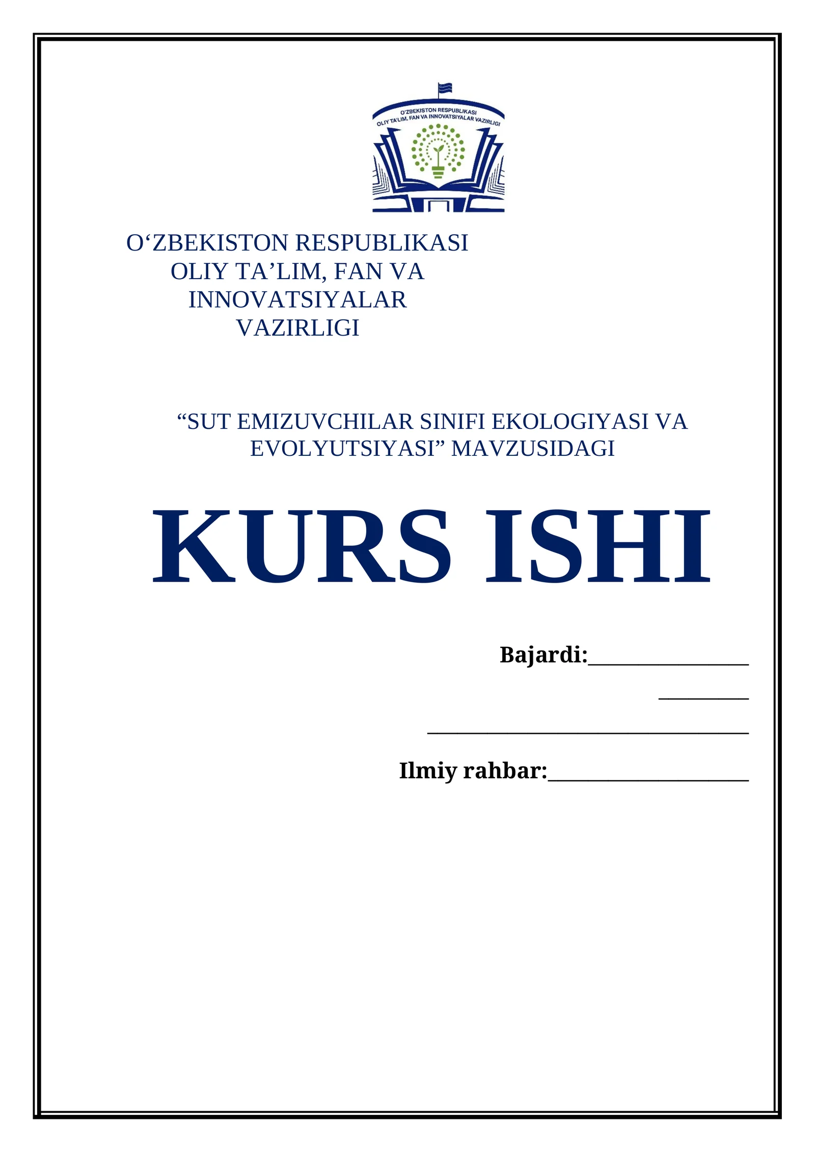 SUT EMIZUVCHILAR SINIFI EKOLOGIYASI VA EVOLYUTSIYASI