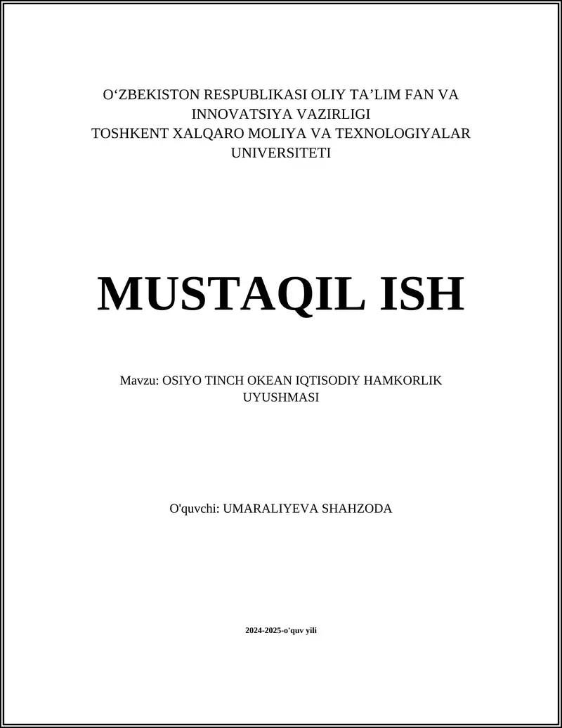 OSIYO TINCH OKEAN IQTISODIY HAMKORLIK UYUSHMASI