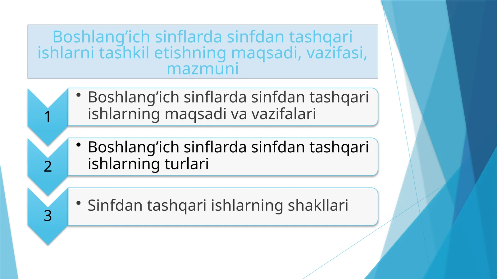Boshlang’ich sinflarda sinfdan tashqari ishlarni tashkil etishning maqsadi, vazifasi, mazmuni