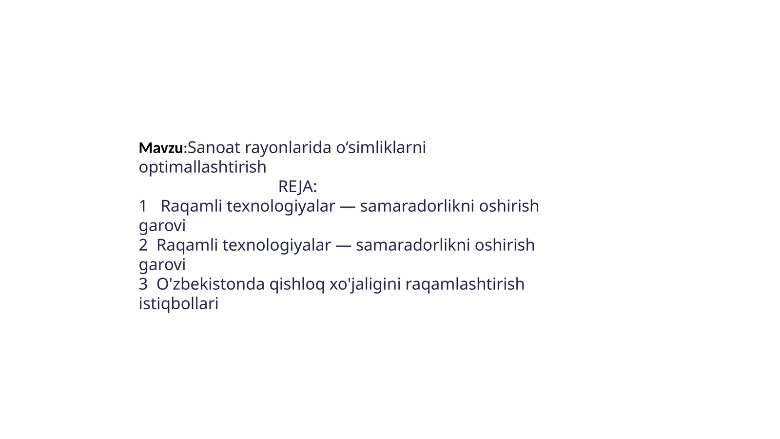 Sanoatrayonlarida o‘simliklarni optimallashtirish