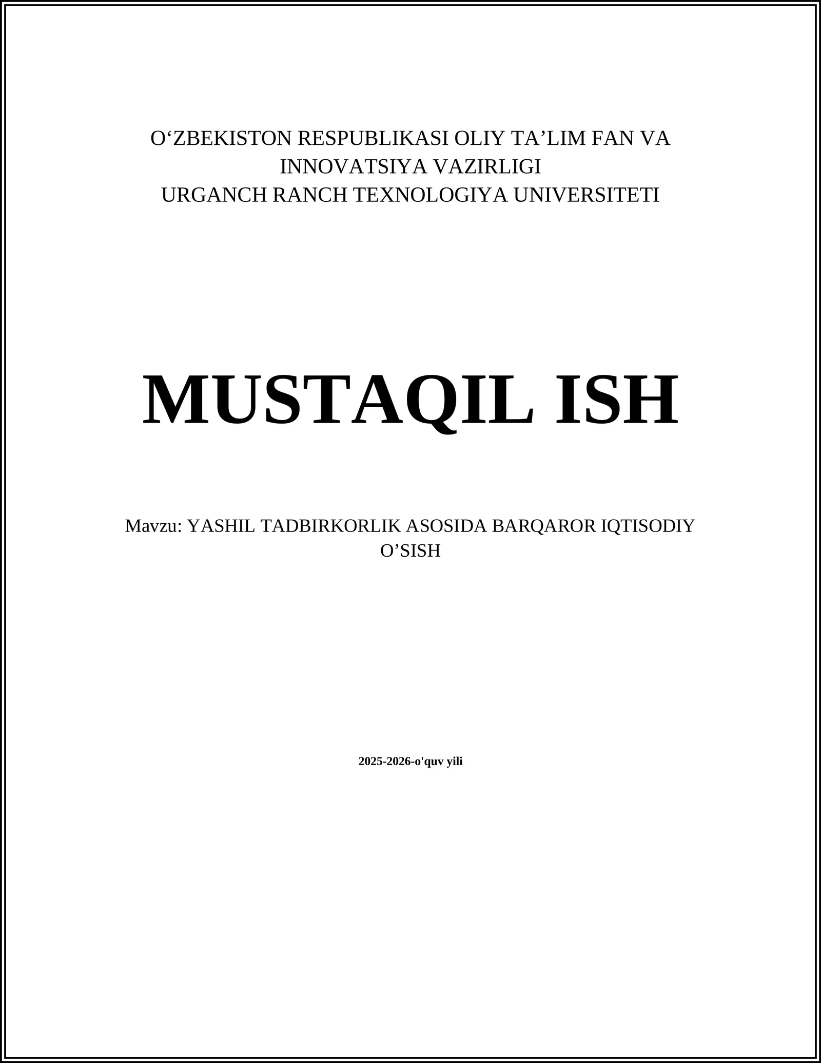 YASHIL TADBIRKORLIK ASOSIDA BARQAROR IQTISODIY O’SISH