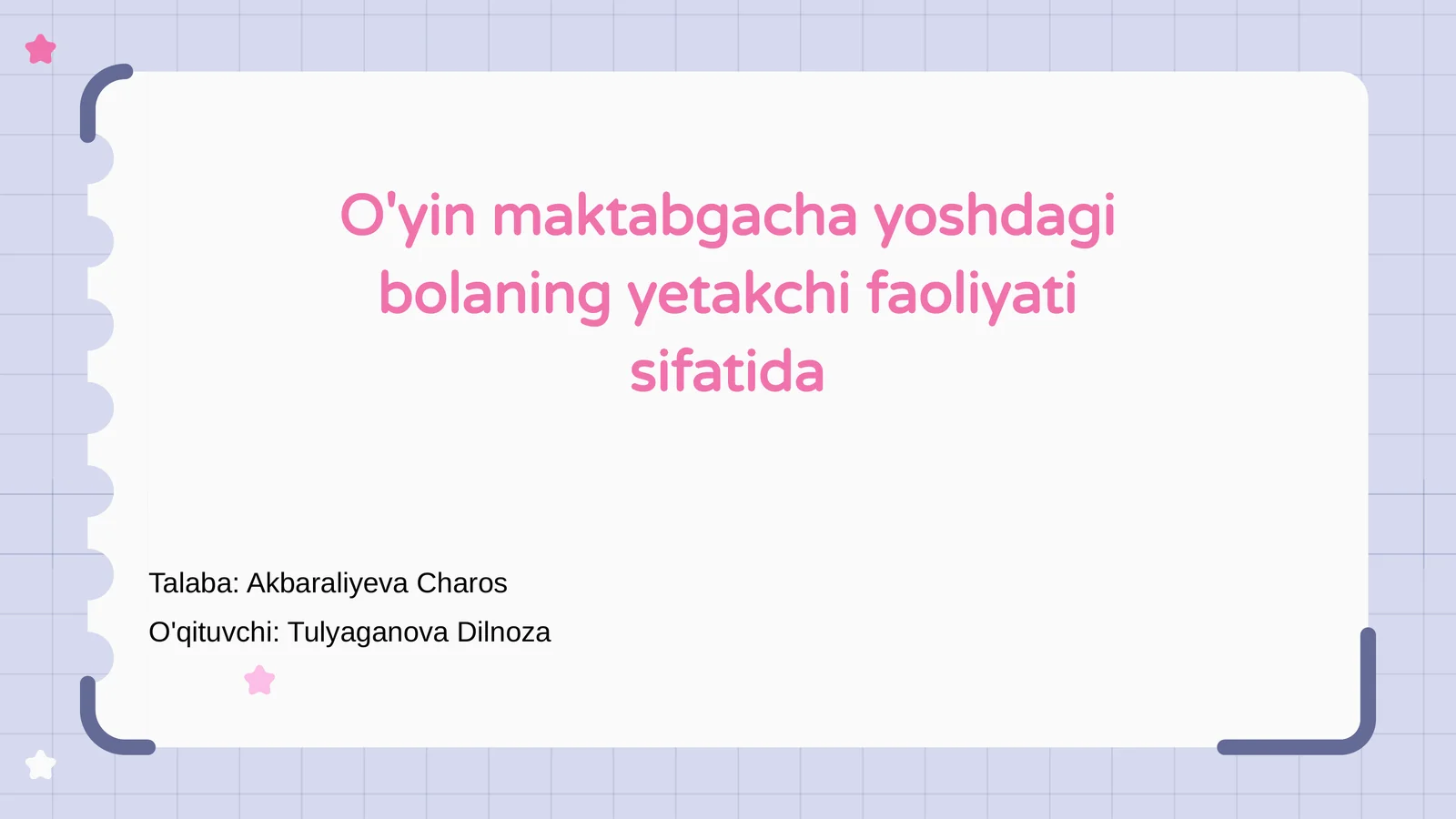 O'yin maktabgacha yoshdagi bolaning yetakchi faoliyati sifatida