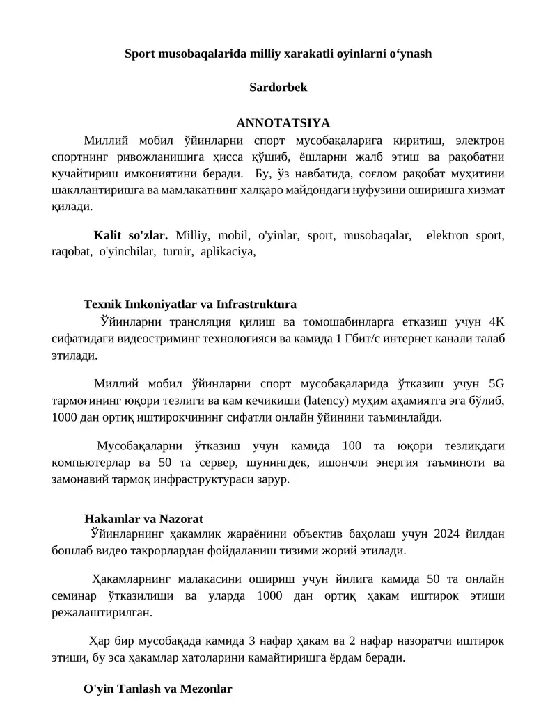 Milliy xarakatli oyinlarni oʻynash