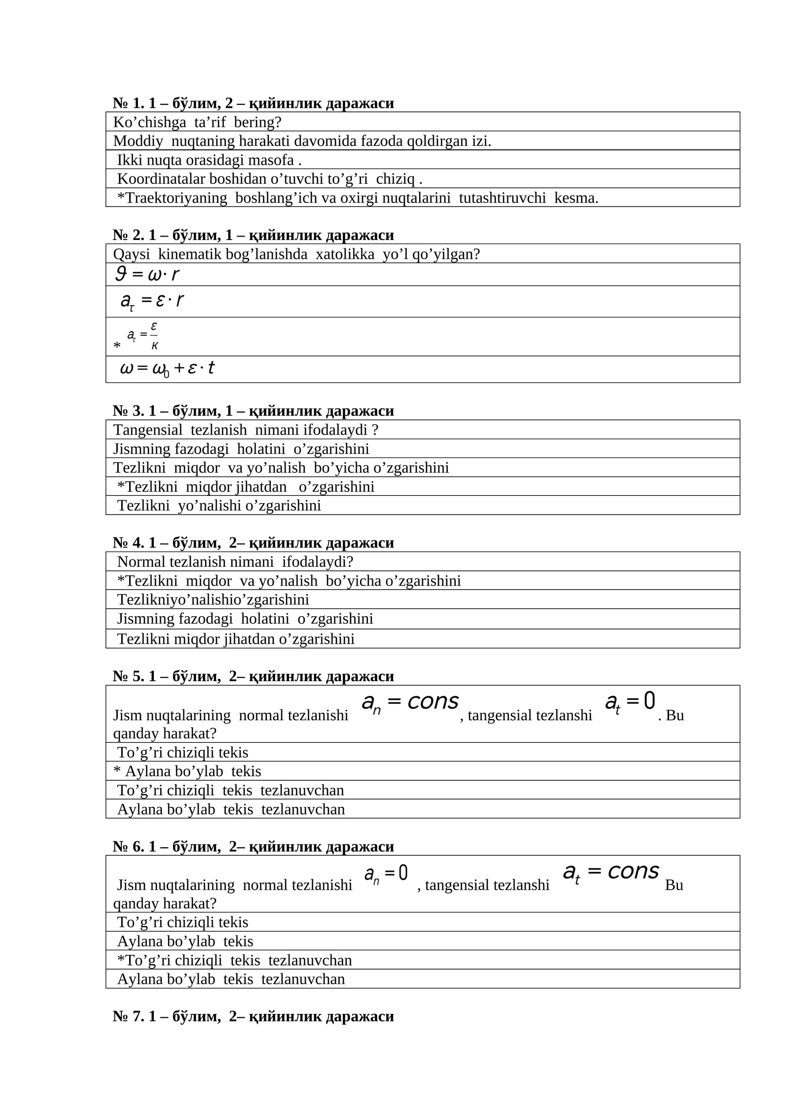 Fizika fanidan test
