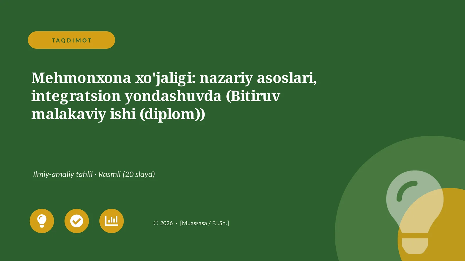 Mehmonxona xo'jaligi: nazariy asoslari, integratsion yondashuvda (Bitiruv malakaviy ishi (diplom))