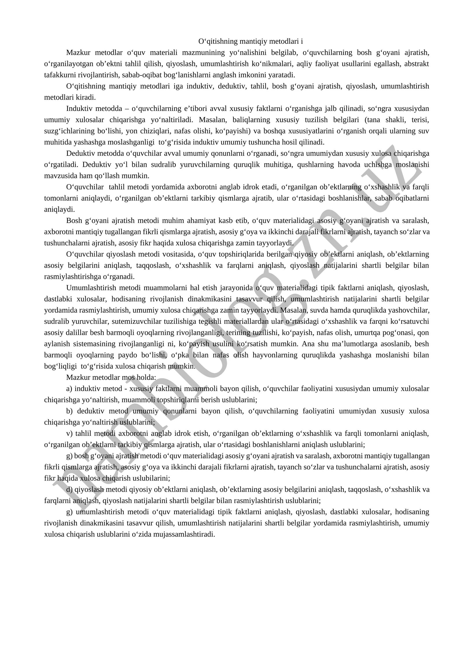 Oʻqitishning mantiqiy metodlari i