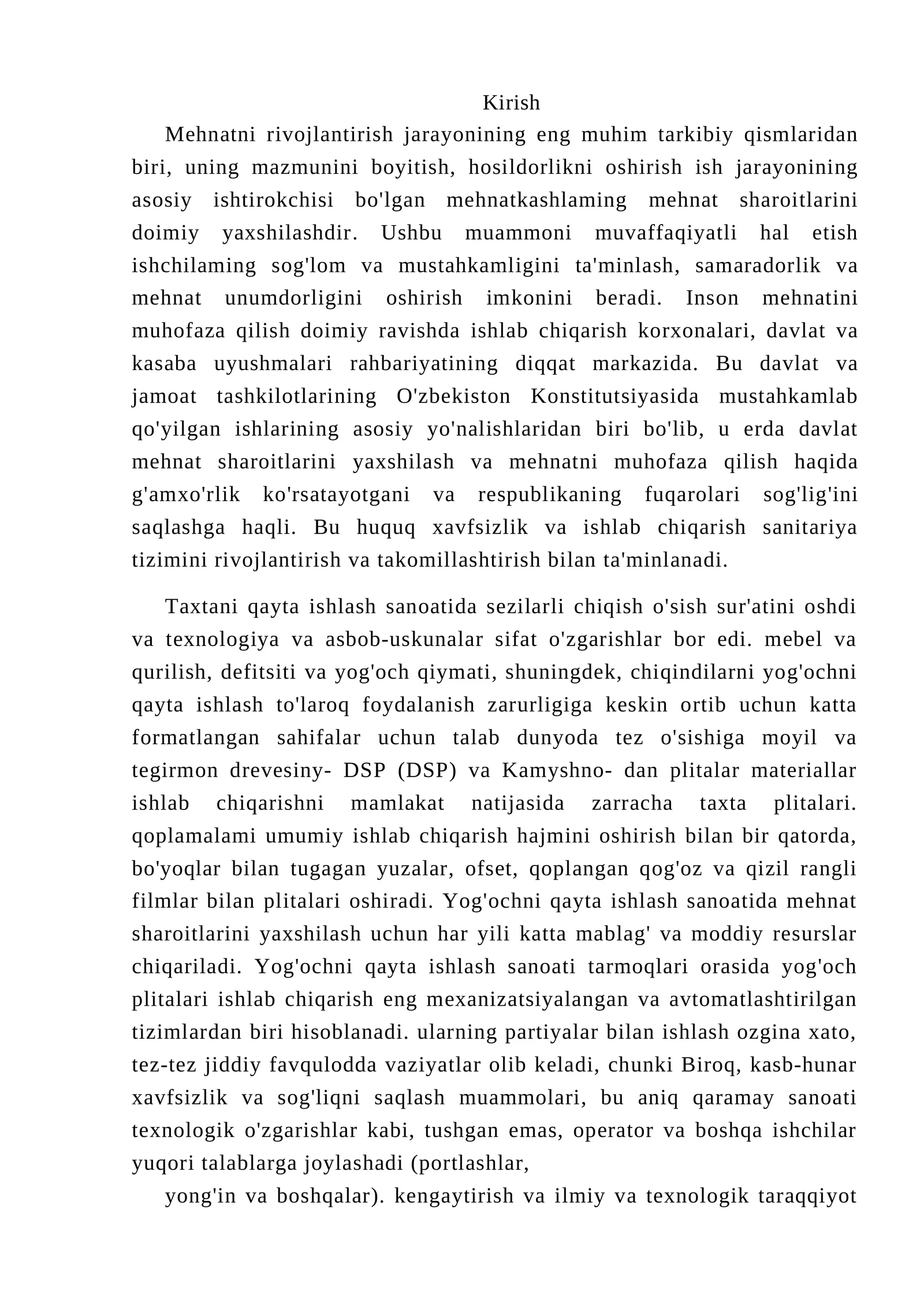 Mehnatni rivojlantirish jarayoni