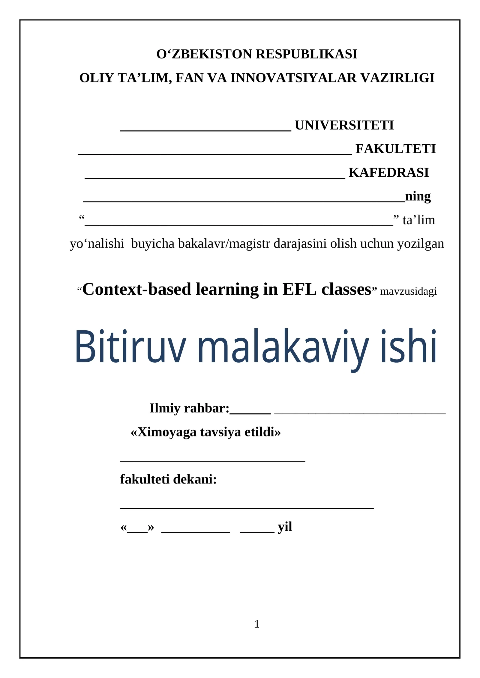 Context-based learning in EFL classes