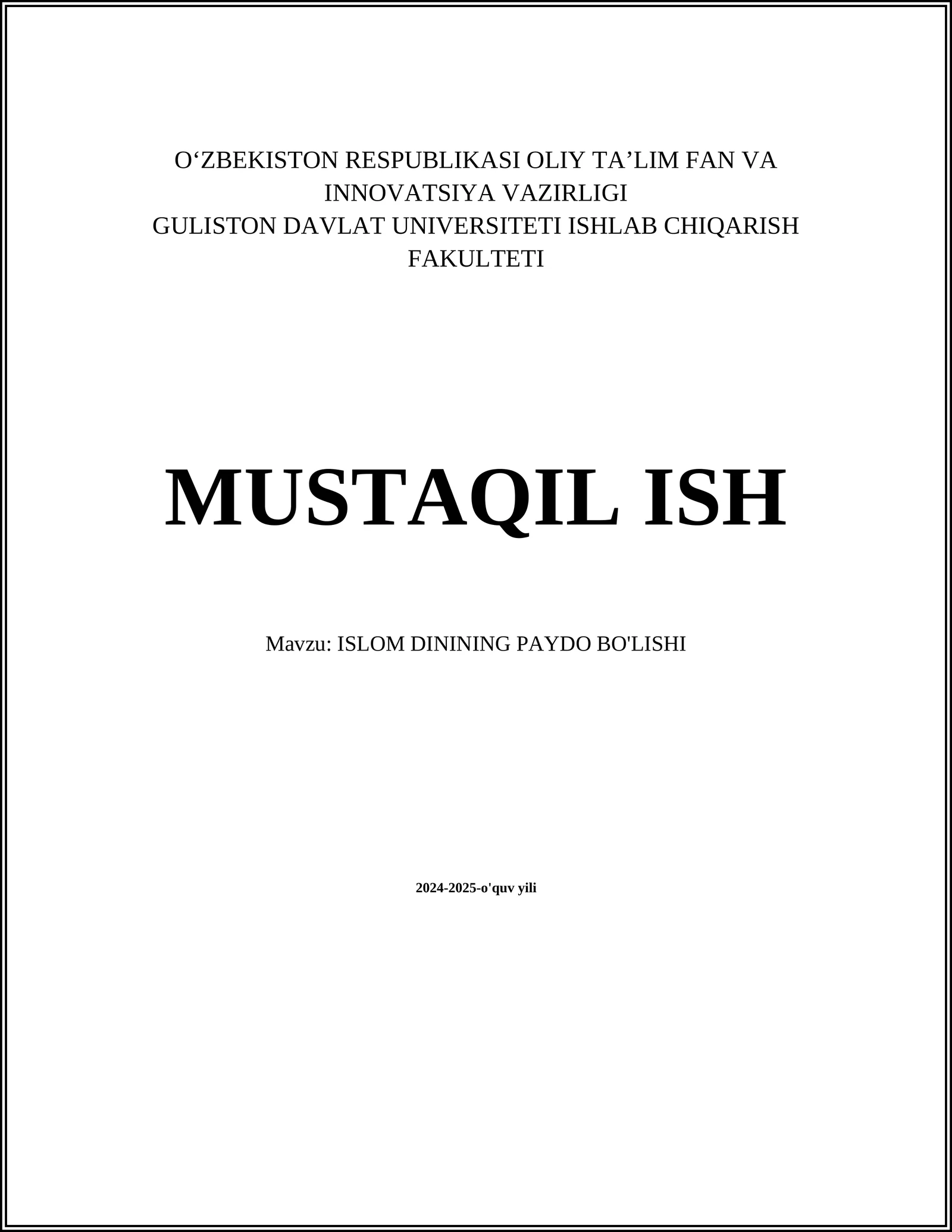 ISLOM DININING PAYDO BO'LISHI
