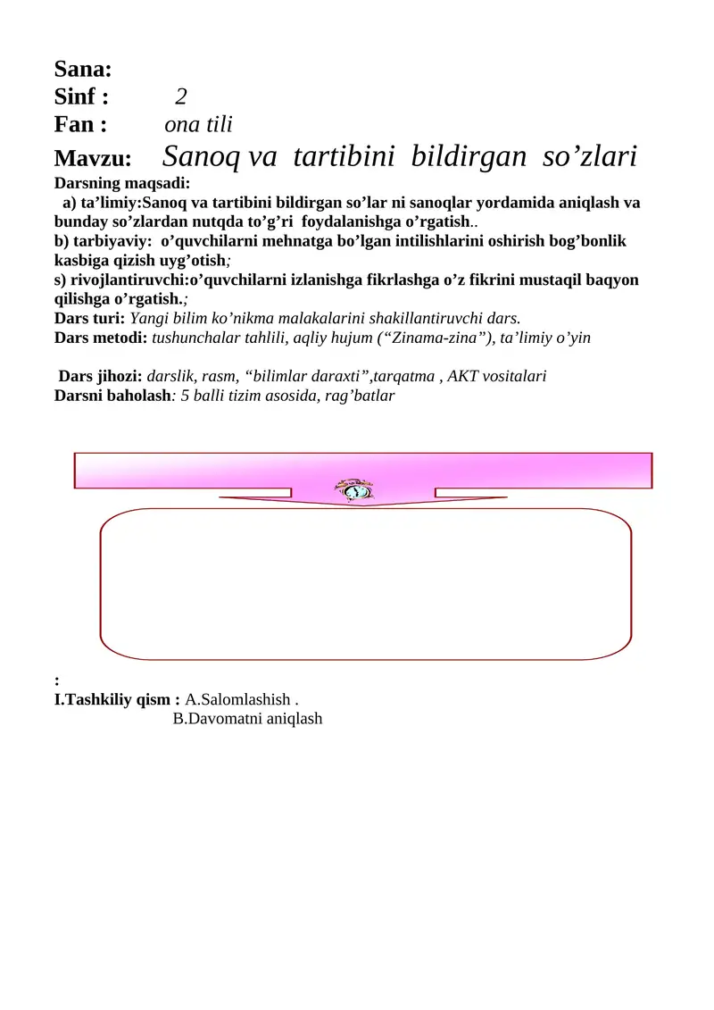 Sanoq va tartibini bildirgan so’zlari