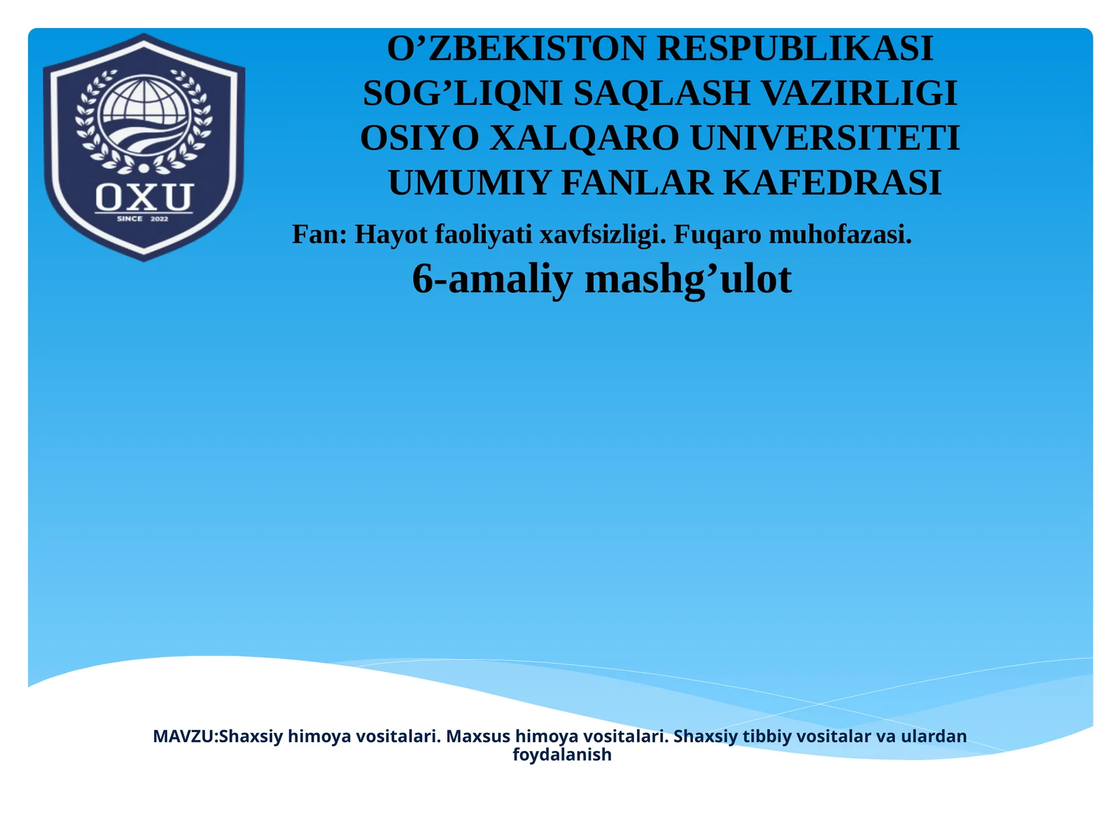 Shaxsiy himoya vositalari. Maxsus himoya vositalari.Shaxsiytibbiyvositalarvaulardanfoydalanish