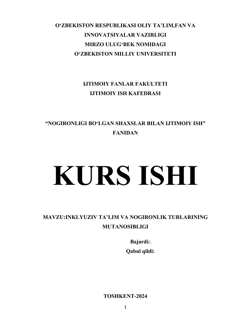 INKLYUZIV TA’LIM VA NOGIRONLIK TURLARINING MUTANOSIBLIGI