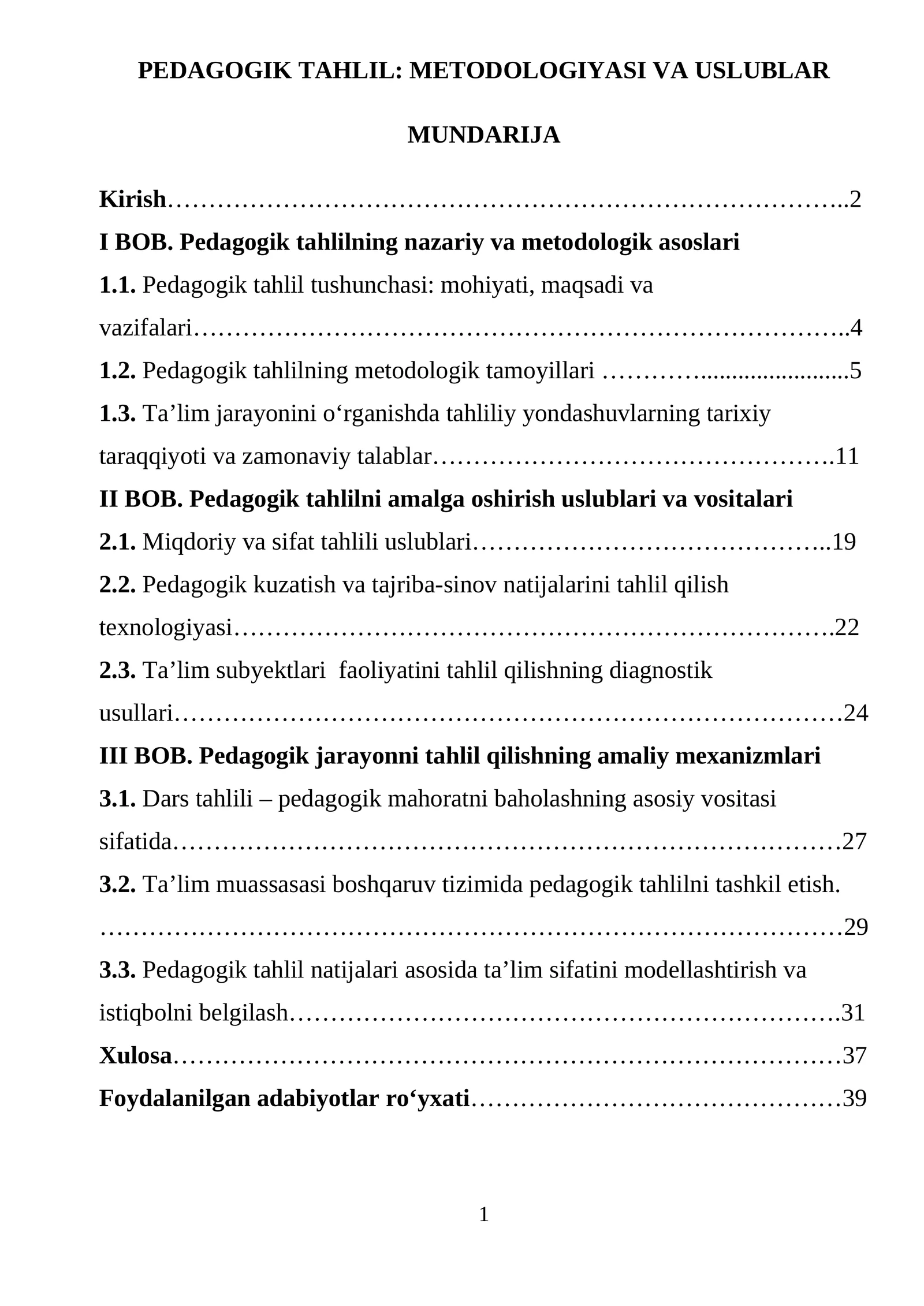 PEDAGOGIK TAHLIL: METODOLOGIYASI VA USLUBLAR