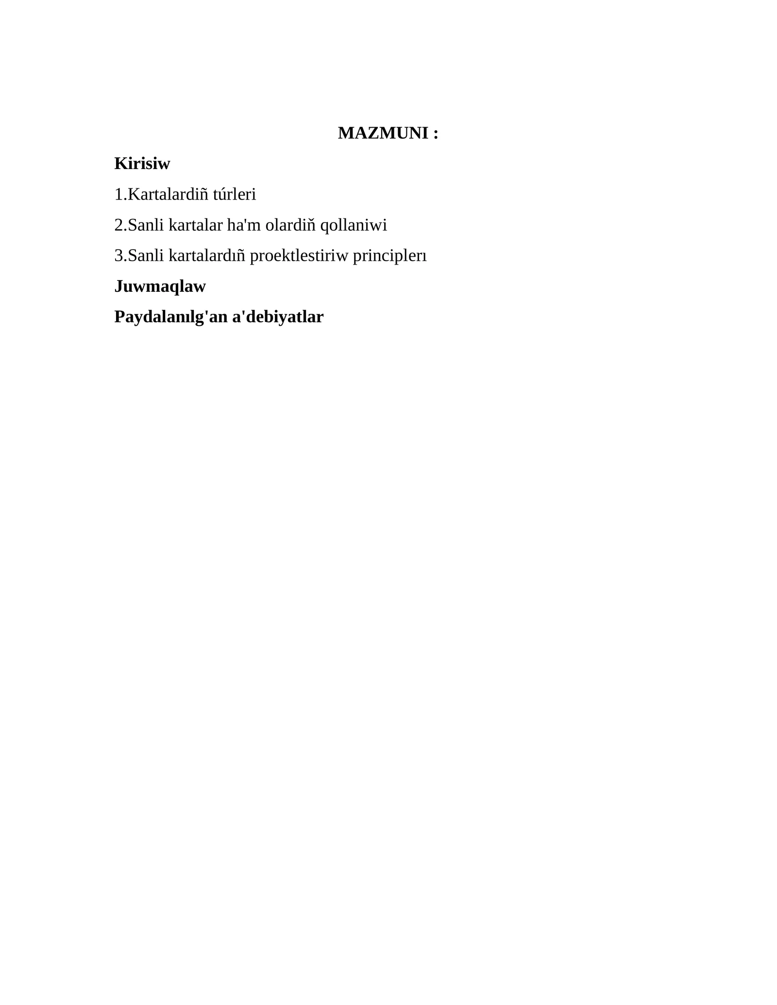 Kartalardiñ túrleri