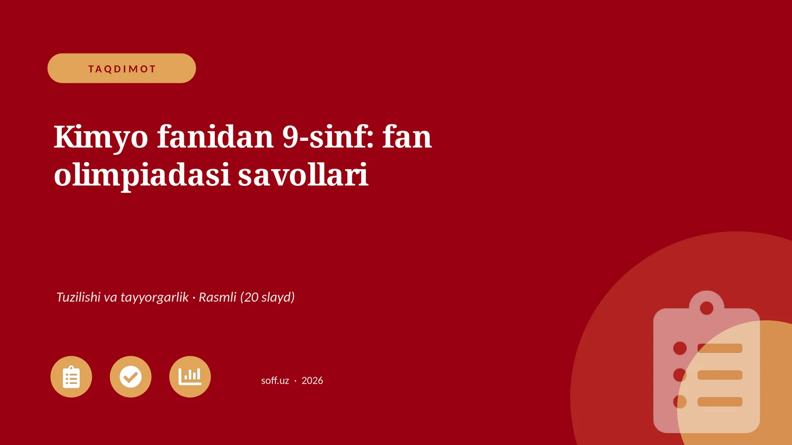 Kimyo fanidan 9-sinf: fan olimpiadasi savollari