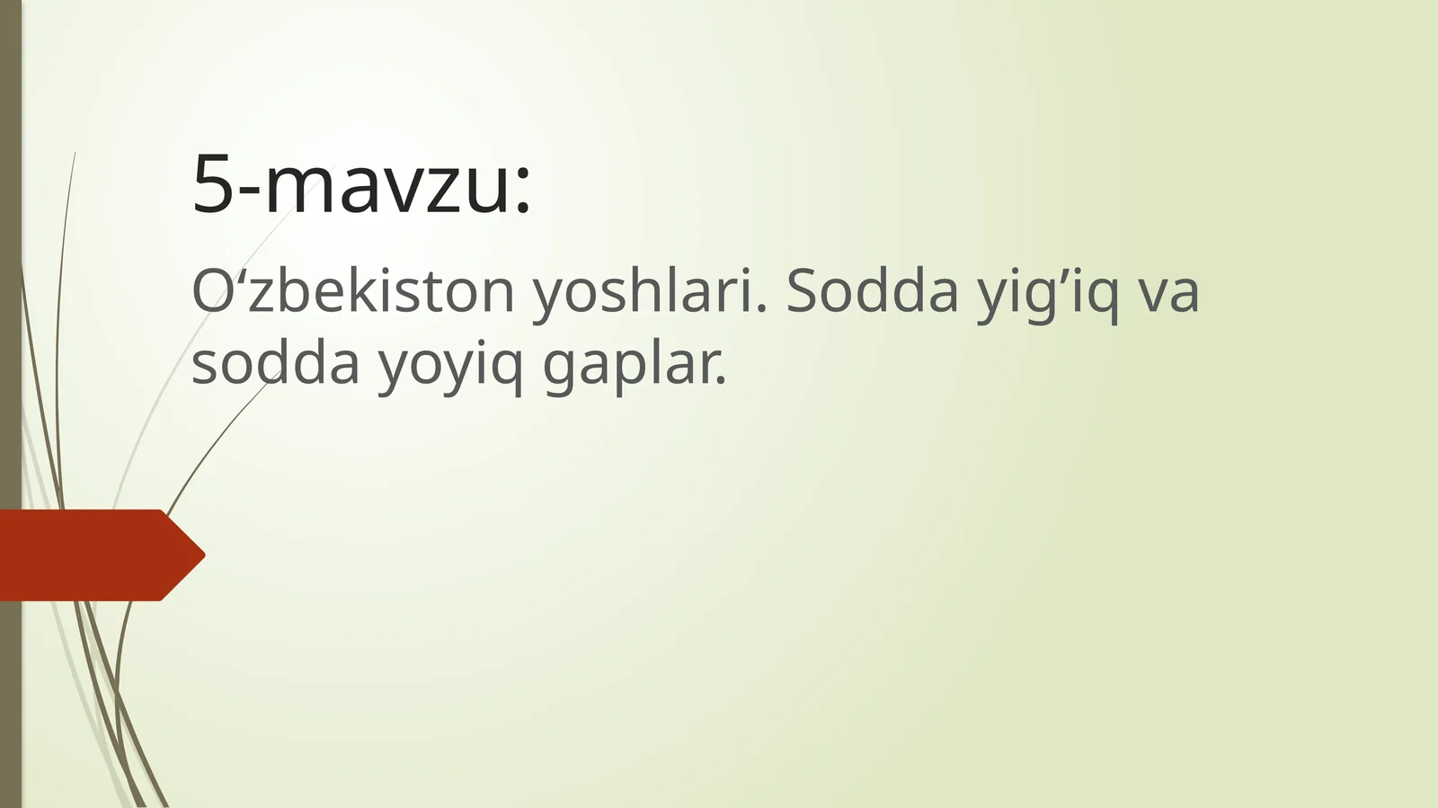 O‘zbekistonyoshlari.Soddayig’iqvasoddayoyiq gaplar
