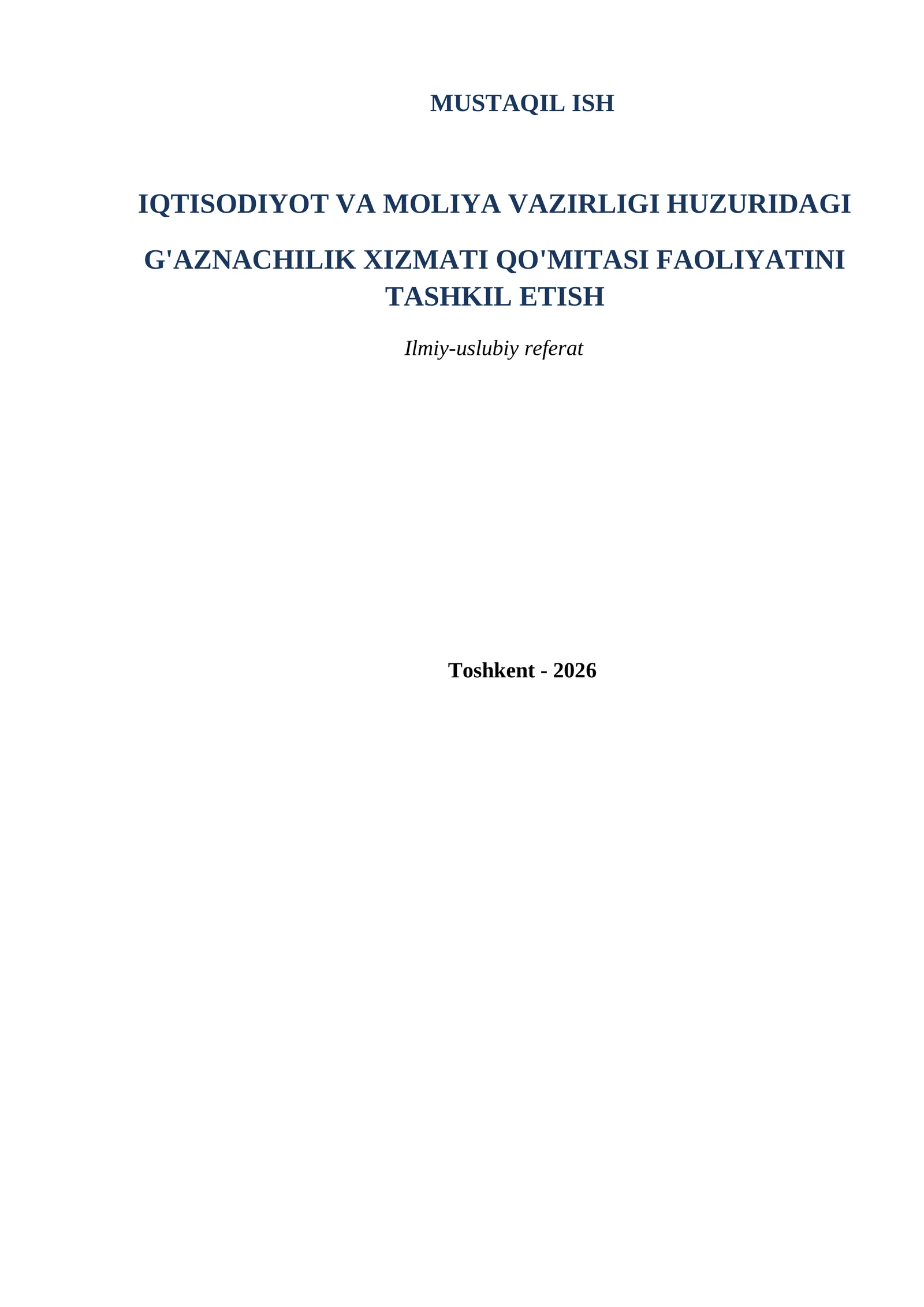 G'AZNACHILIK XIZMATI QO'MITASI FAOLIYATINI TASHKIL ETISH