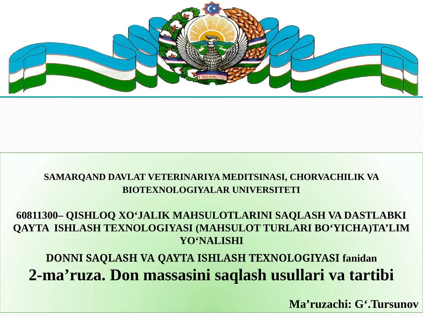 DONNI SAQLASH VA QAYTA ISHLASH TEXNOLOGIYASI