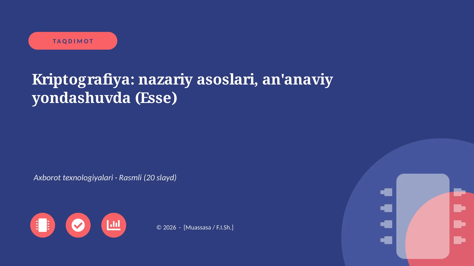 Kriptografiya: nazariy asoslari, an'anaviy yondashuvda (Esse)