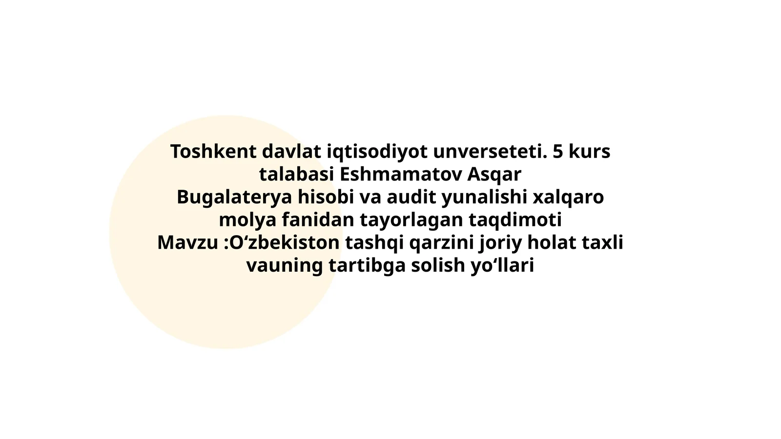 O‘zbekiston tashqi qarzini joriy holat taxli vauning tartibga solish yo‘llari