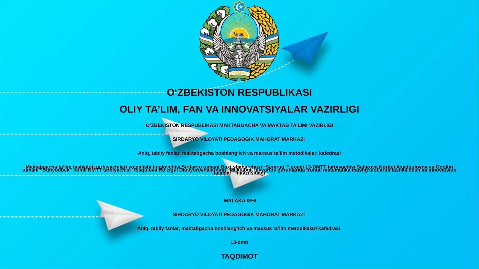 Maktabga tayyorlov guruhlarida frontal matematika mashg‘ulotlarini tashkil etish va innovatsion talablar