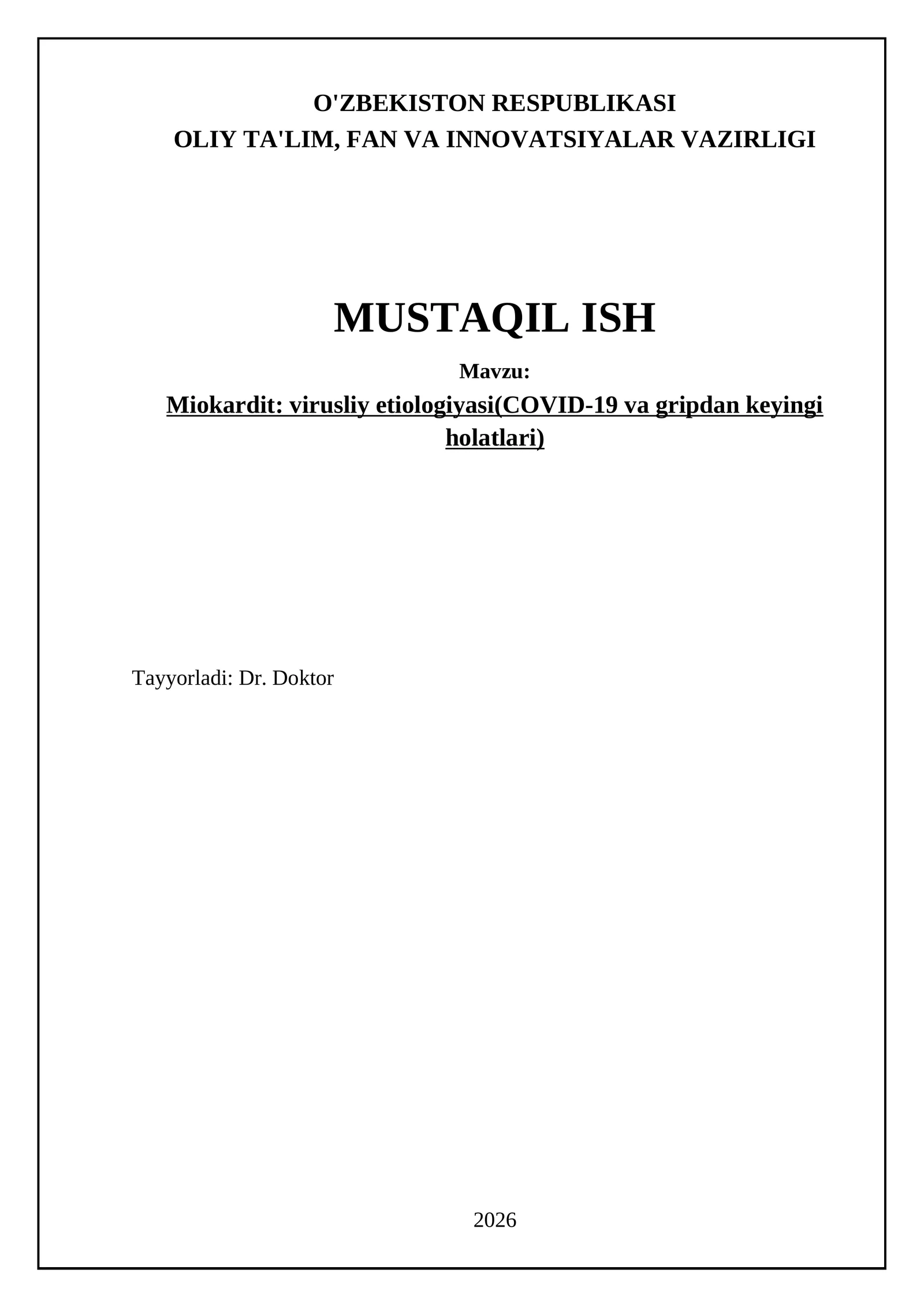 Miokardit: virusliy etiologiyasi(COVID-19 va gripdan keyingi holatlari)