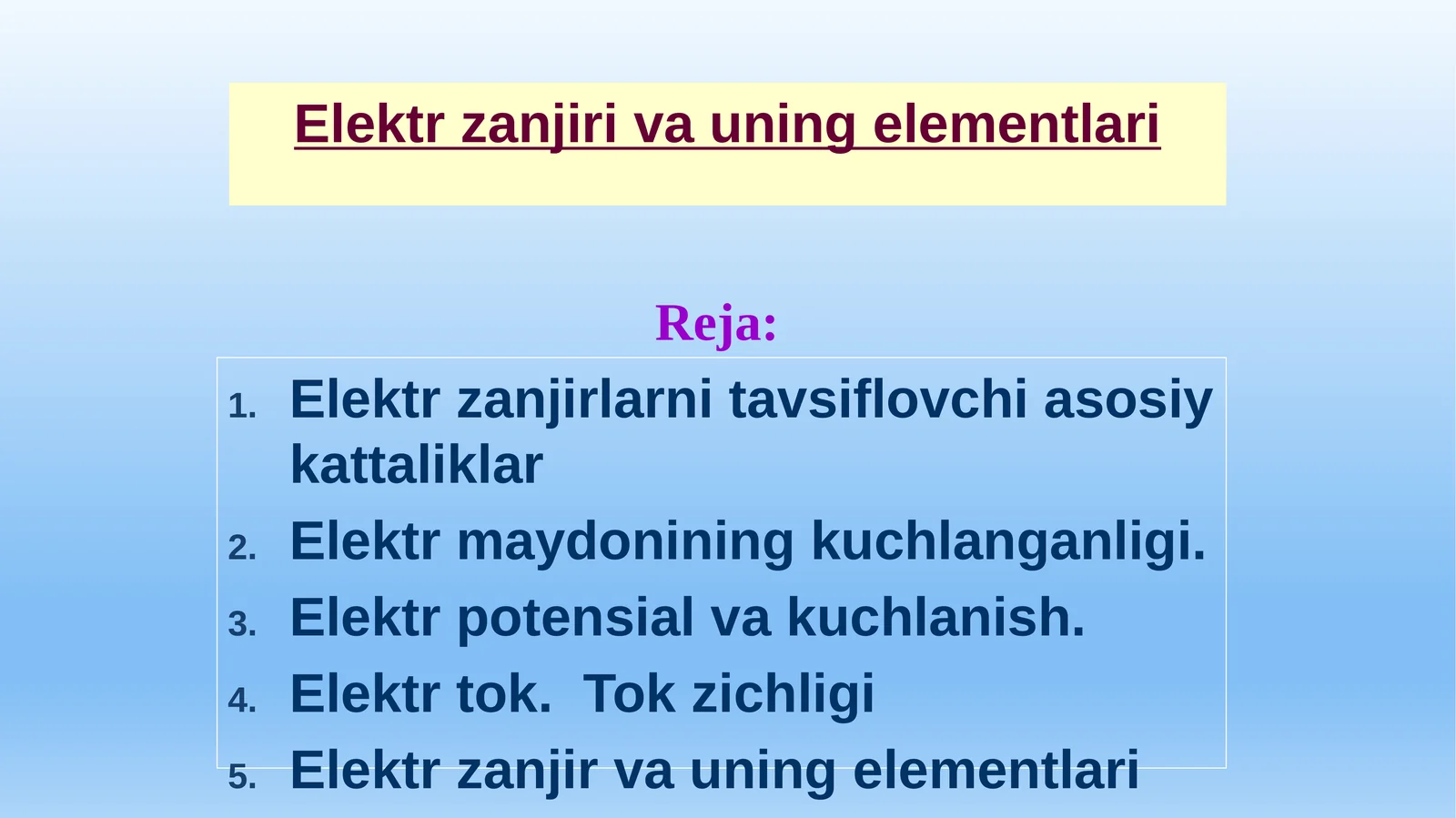 Elektrzanjir va uning elementlari