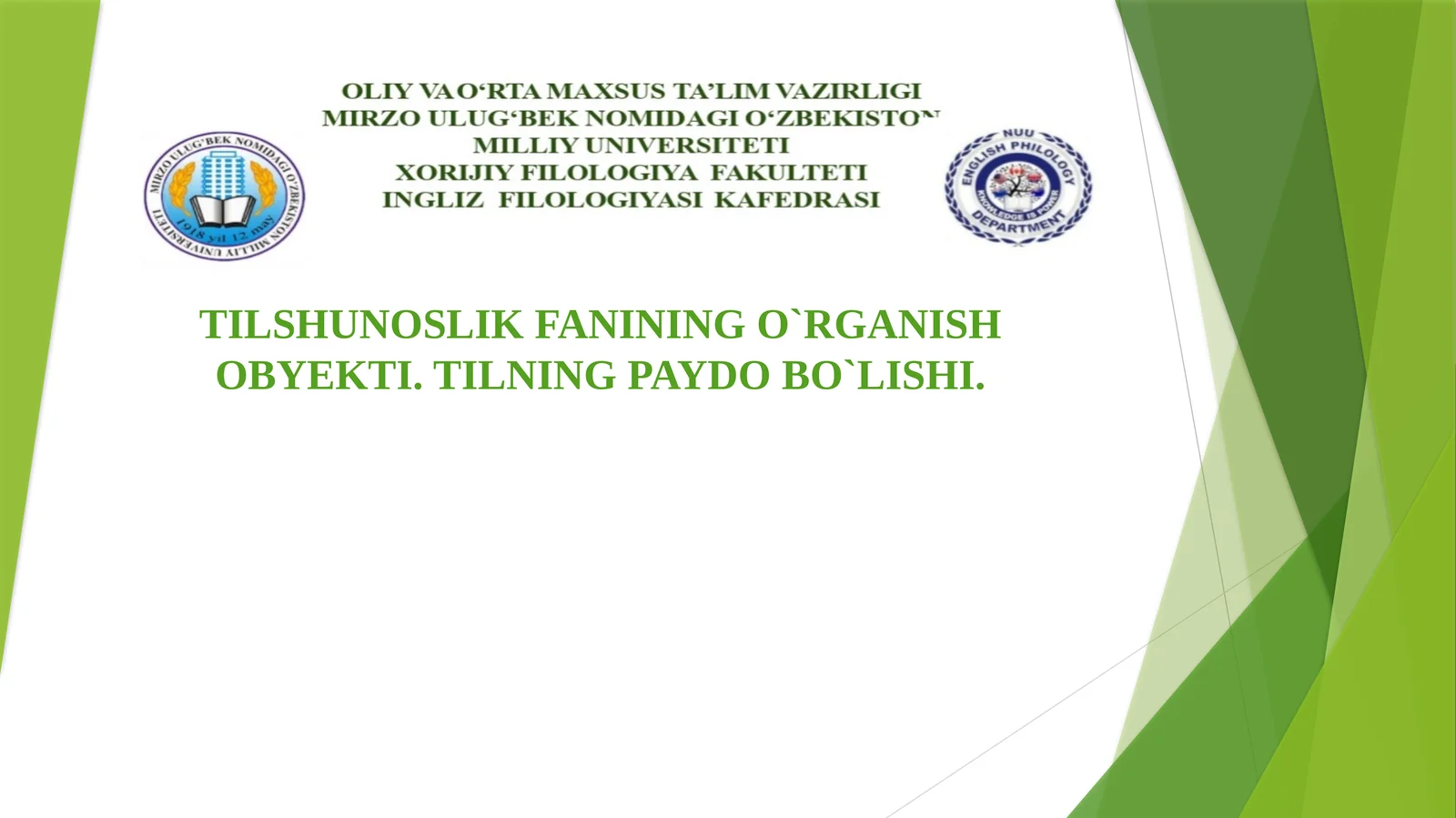 TILSHUNOSLIK FANINING O`RGANISH OBYEKTI. TILNING PAYDO BO`LISHI