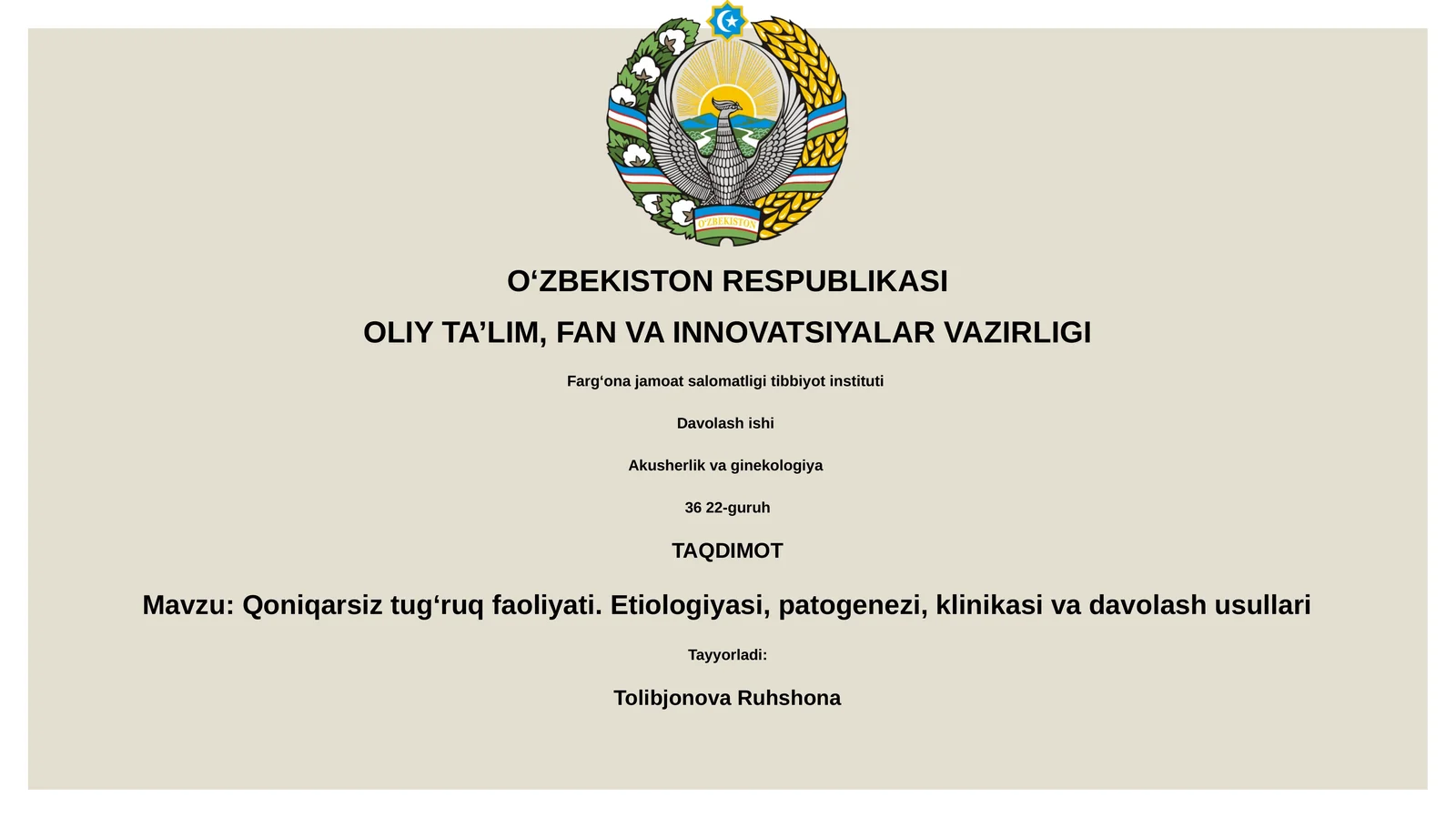Qoniqarsiz tugʻruq faoliyati. Etiologiyasi, patogenezi, klinikasi va davolash usullari