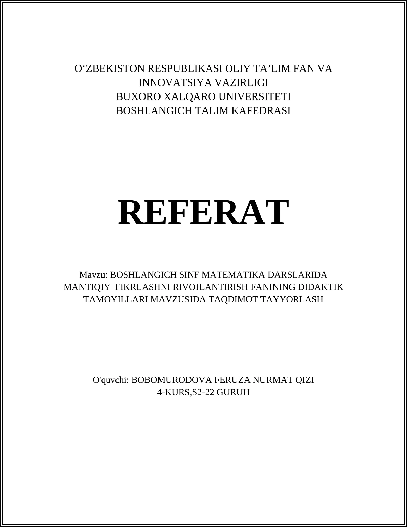 Boshlangich Sinf Matematika Darsslari