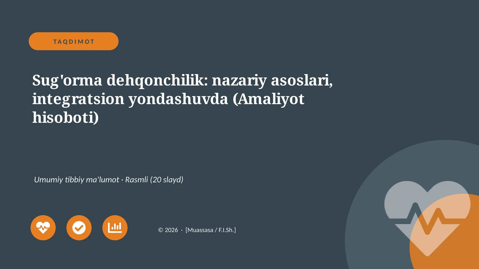 Sug'orma dehqonchilik: nazariy asoslari, integratsion yondashuvda (Amaliyot hisoboti)