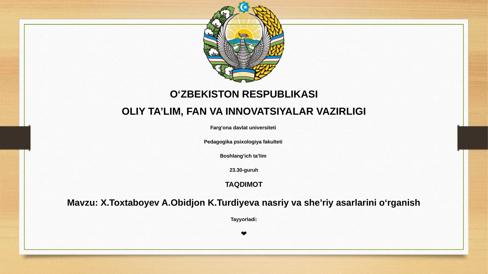 X.Toxtaboyev A.Obidjon K.Turdiyeva nasriy va sheʼriy asarlarini oʻrganish