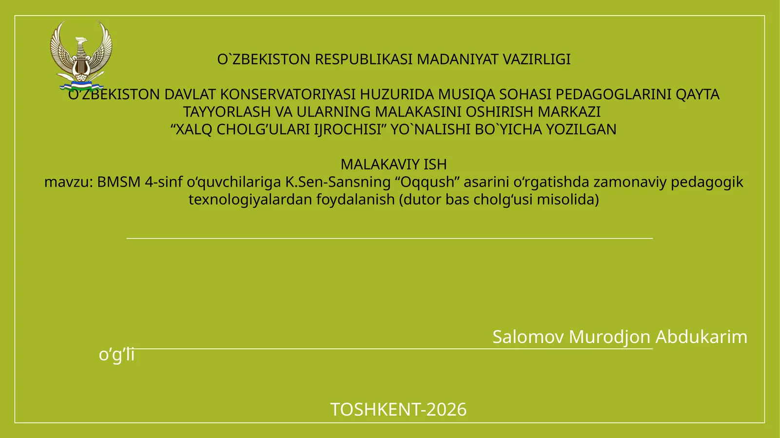 BMSM 4-sinf o‘quvchilariga K.Sen-Sansning “Oqqush” asarini o‘rgatishda zamonaviy pedagogik texnologiyalardan foydalanish
